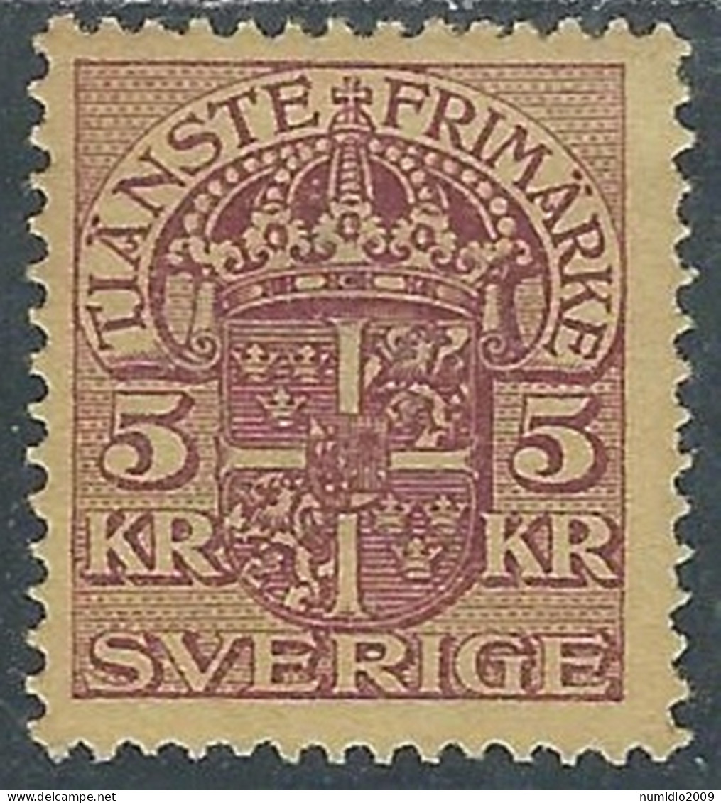 1910-14 SVEZIA FRANCOBOLLI DI SERVIZIO 5 K MH * - RB8-2 - Dienstmarken