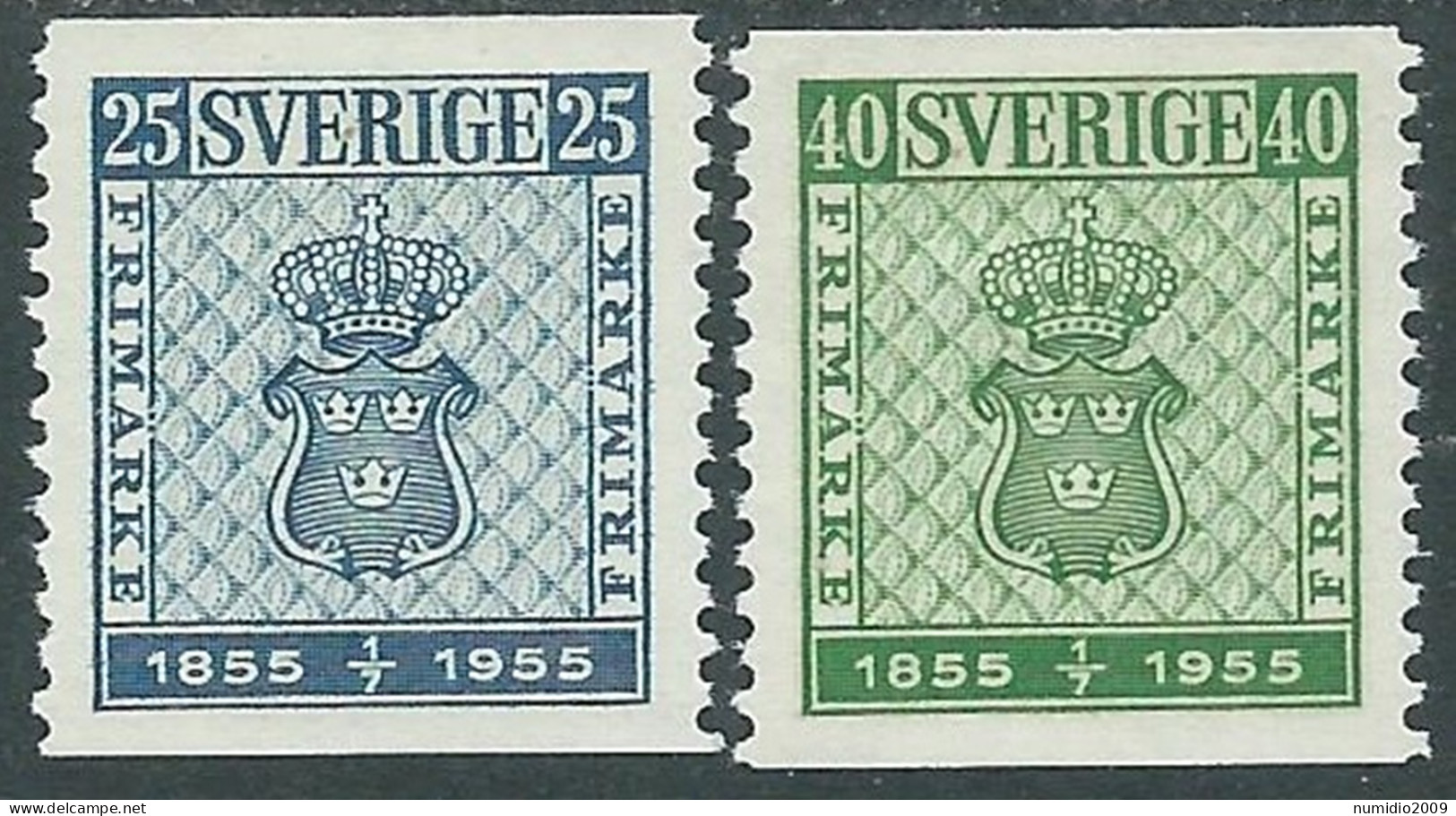 1955 SVEZIA CENTENARIO PRIMO FRANCOBOLLO 2 VALORI MH * - RB8-10 - Neufs