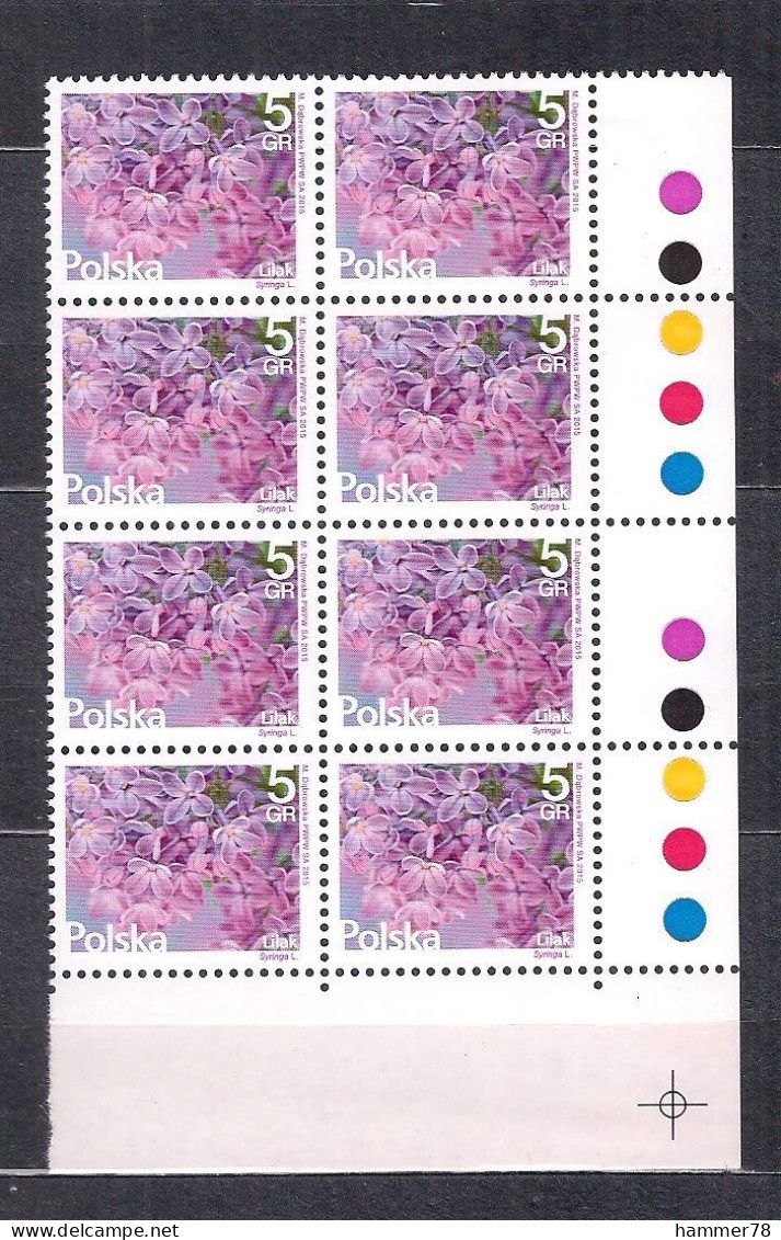 POLAND 2015 FLOWERS 5 GROSZY BLOCK Of 8 MNH - Nuevos