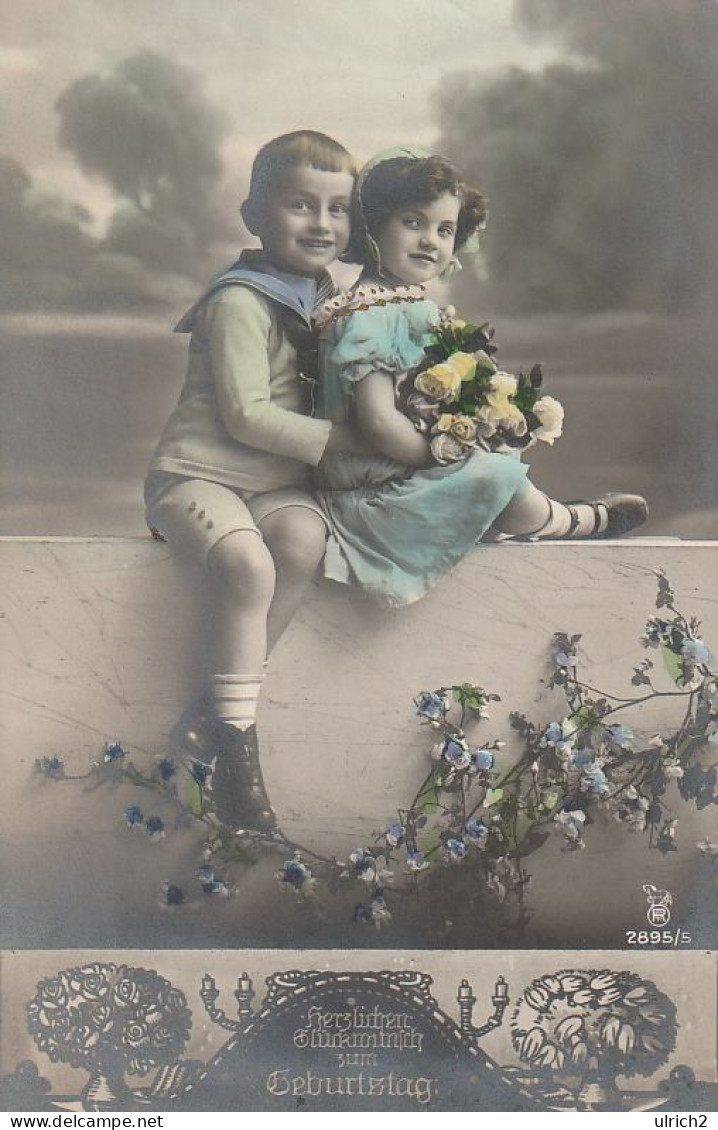 AK Glückwunsch Zum Geburtstag - Bub Und Mädchen Mit Blumen - 1913 (67327) - Geburtstag