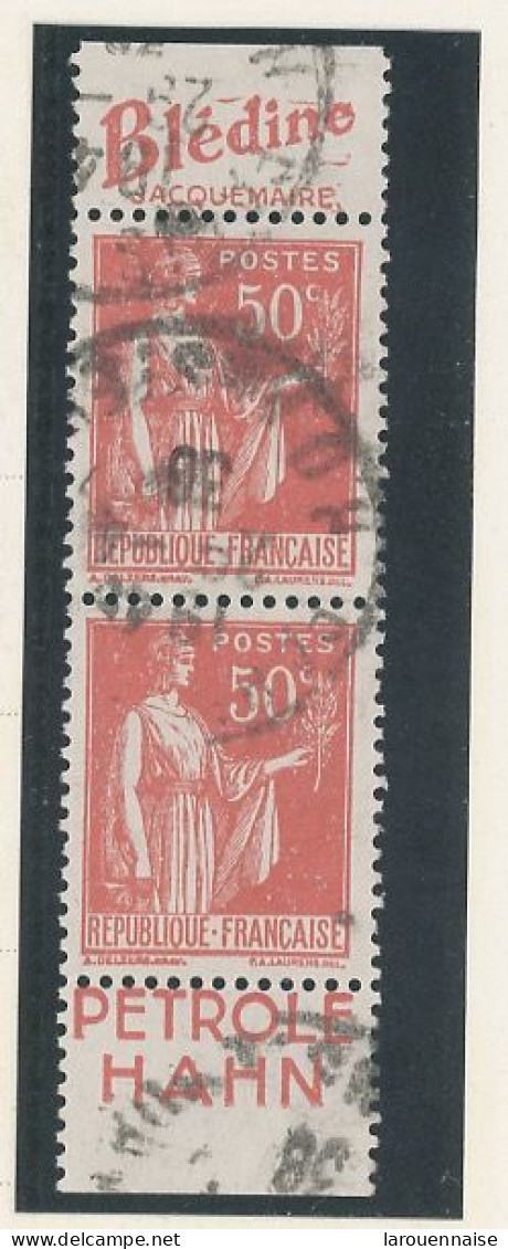 BANDE PUB -N°283  PAIX TYPE IV -50c ROUGE  PAIRE VERTICALE-Obl - PUB -BLEDINE /PETROLE HAHN- (MAURY 231 C ) - Used Stamps