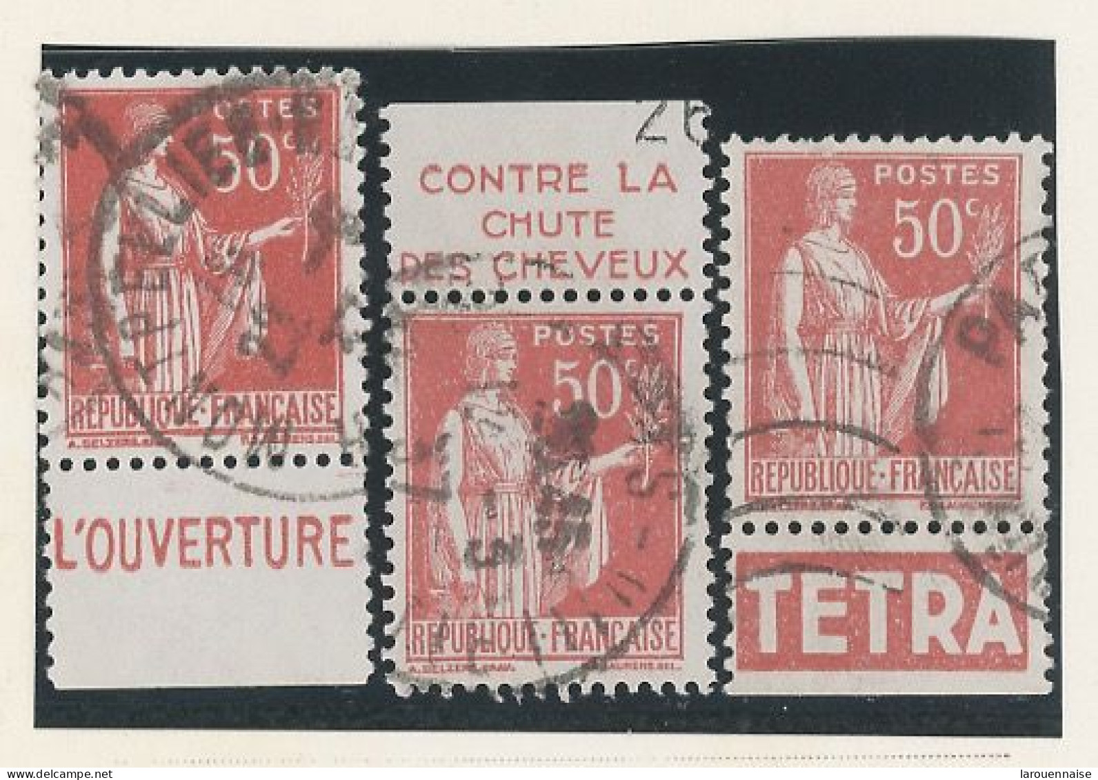 BANDE PUB -N°283  PAIX TYPE III -50c ROUGE -Obl - PUB -CCP - HAHN - TETRA - - Used Stamps