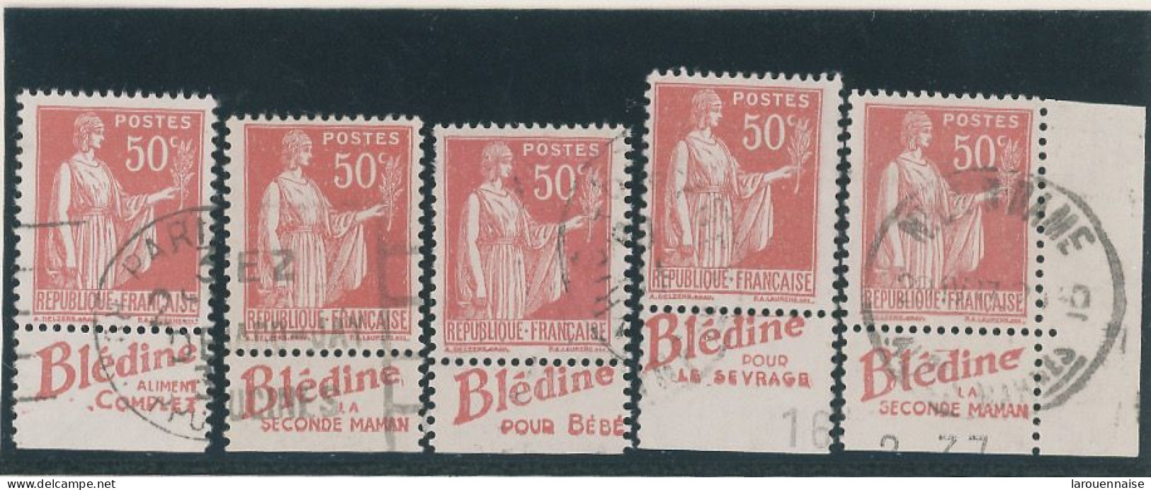BANDE PUB -N°283  PAIX TYPE III -50c ROUGE -Obl - PUB -BLEDINE -(Maury 223) -5 EXEMPLAIRES DIFFÉRENTS - Used Stamps
