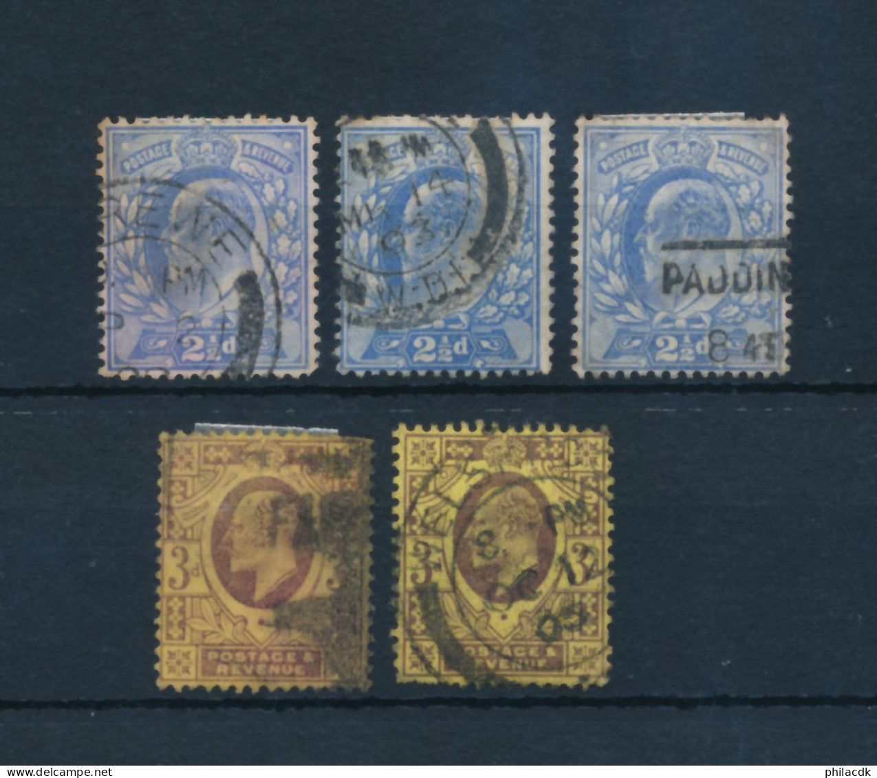 GRANDE BRETAGNE - LOT DE 5 TIMBRES OBLITERES - COTE : 55€ - 1902/10 - Collections