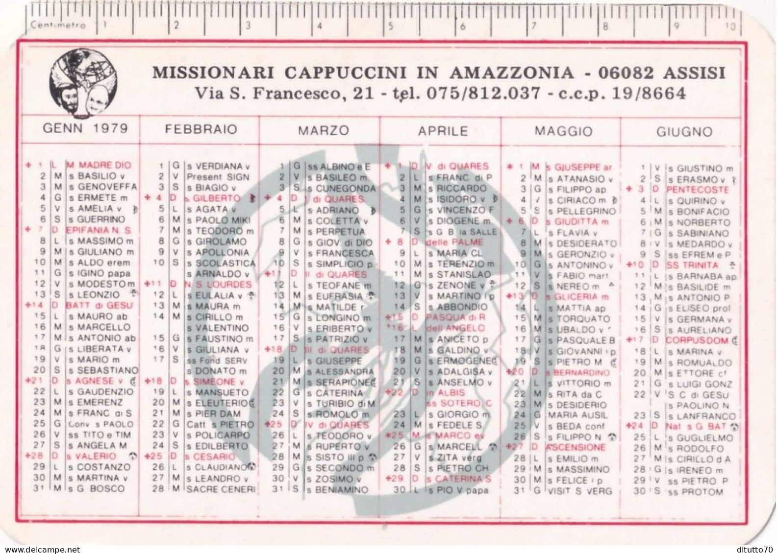 Calendarietto - Missionari Cappuccini In Amazzonia - Assisi - Anno 1979 - Petit Format : 1971-80