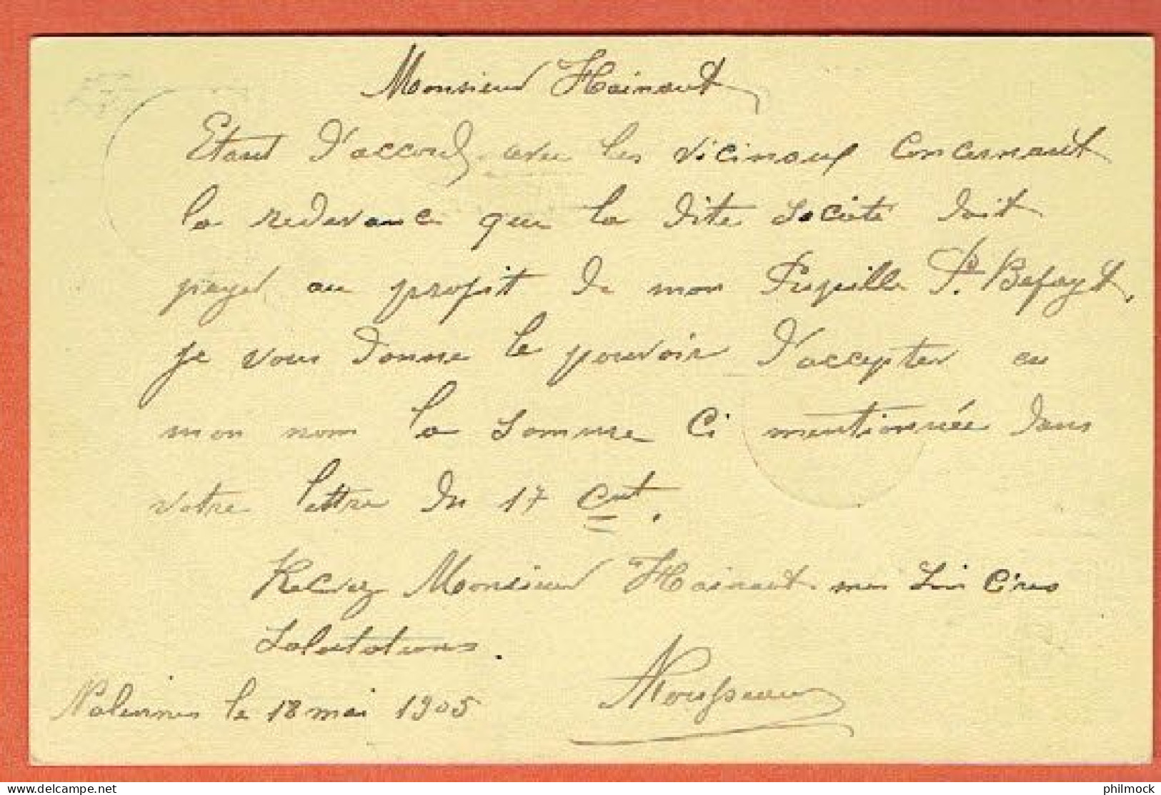 J - Entier Postal N° 31 - Ham Sur Heure-Nalinnes Vers Charleroy 1905 - Ham-sur-Heure-Nalinnes