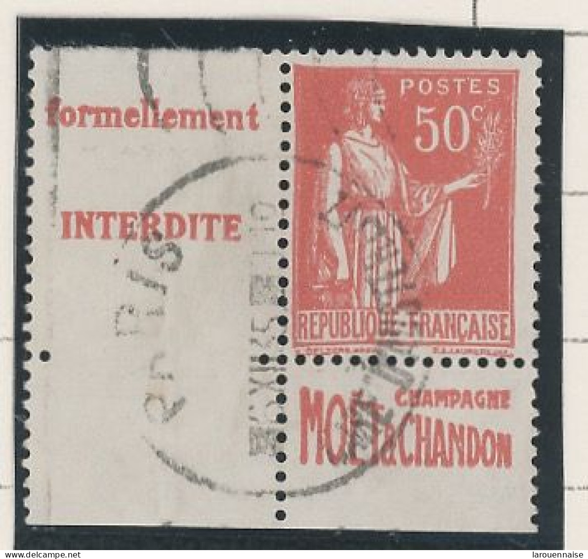 BANDE PUB -N°283  PAIX TYPE II-  50c ROUGE -Obl - PUB -MOET -(Maury 215) - - Oblitérés