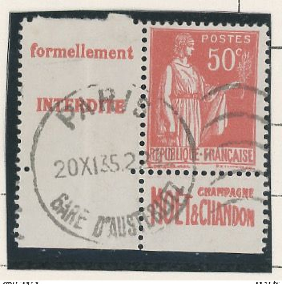 BANDE PUB -N°283  PAIX TYPE II-  50c ROUGE -Obl - PUB -MOET -(Maury 215) - - Used Stamps