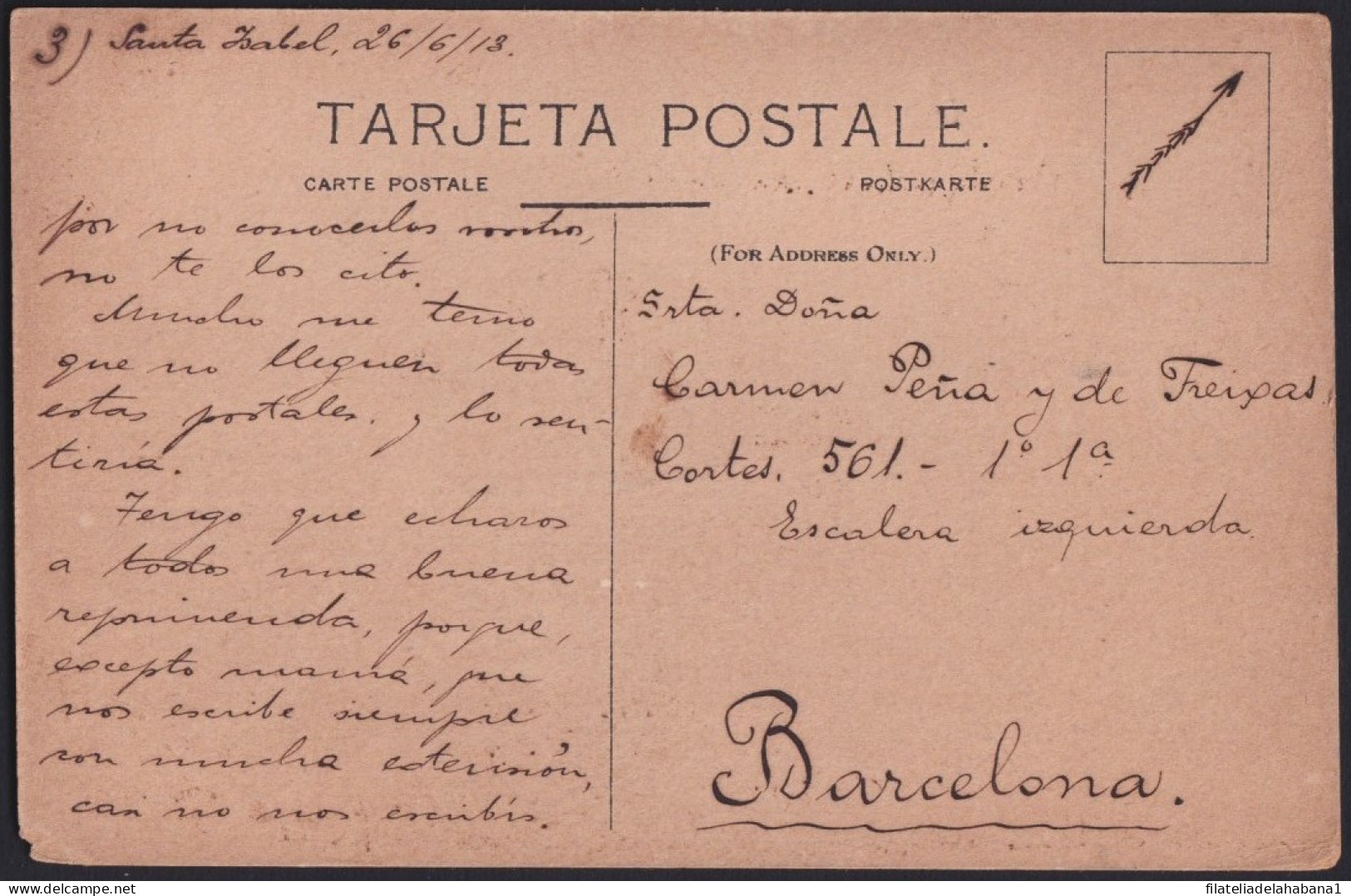 F-EX40223 FERNANDO POO SPAIN POSTCARD 1913 SANTA ISABEL CITY.   - Fernando Po