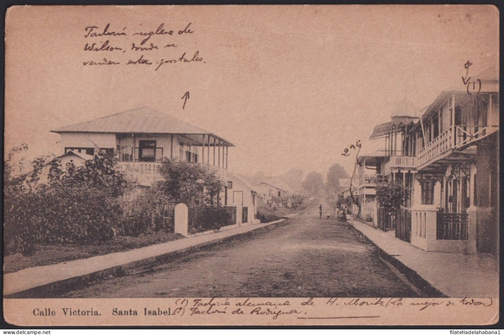 F-EX40225 FERNANDO POO SPAIN POSTCARD 1913 SANTA ISABEL CITY. VICTORIA STREET.   - Fernando Po