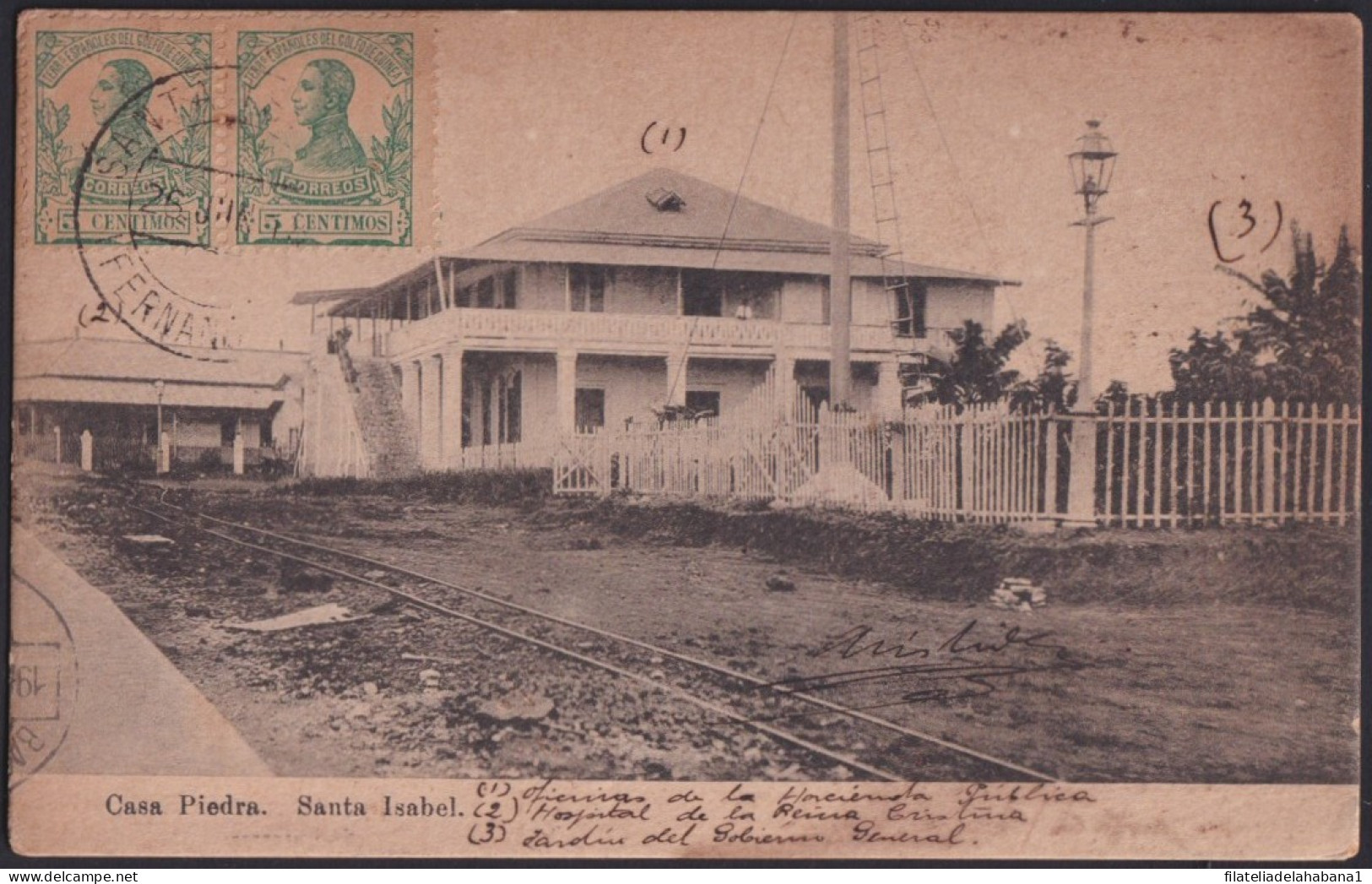 F-EX40228 FERNANDO POO SPAIN POSTCARD 1913 SANTA ISABEL CITY. STONE HOUSE.   - Fernando Po