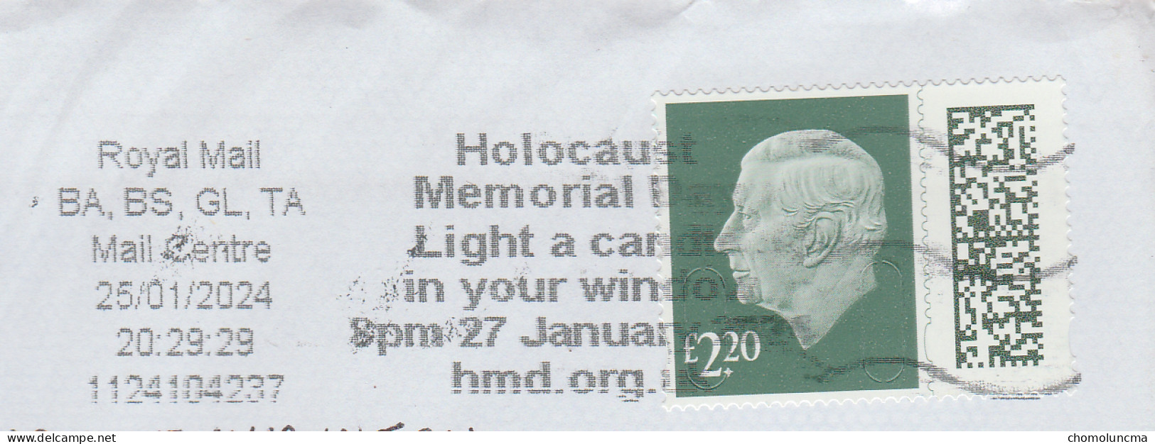 ROI KING CHARLES III £2.20 DEFINITIVE Barcoded Holocaust Memorial Day Slogan 2024 Light A Candle In Your Window - Unclassified