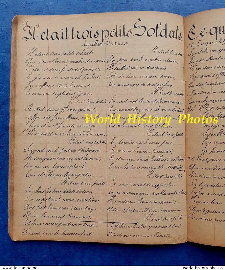 Cahier de chansons début XXe écrit au Fort de FROUARD - soldat Alphonse MARLIN - Chanson Patriotique Musique Militaire