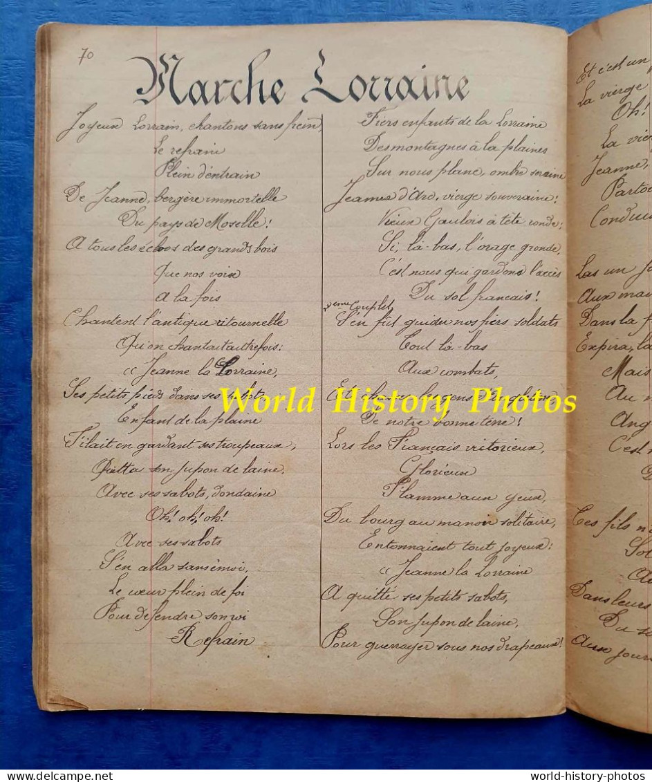 Cahier de chansons début XXe écrit au Fort de FROUARD - soldat Alphonse MARLIN - Chanson Patriotique Musique Militaire