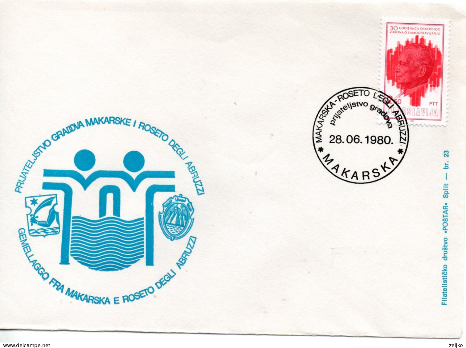 Yugoslavia, Friendship Of Cities Makarska Croatia - Roseto Degli Abruzzi Italy - Covers & Documents