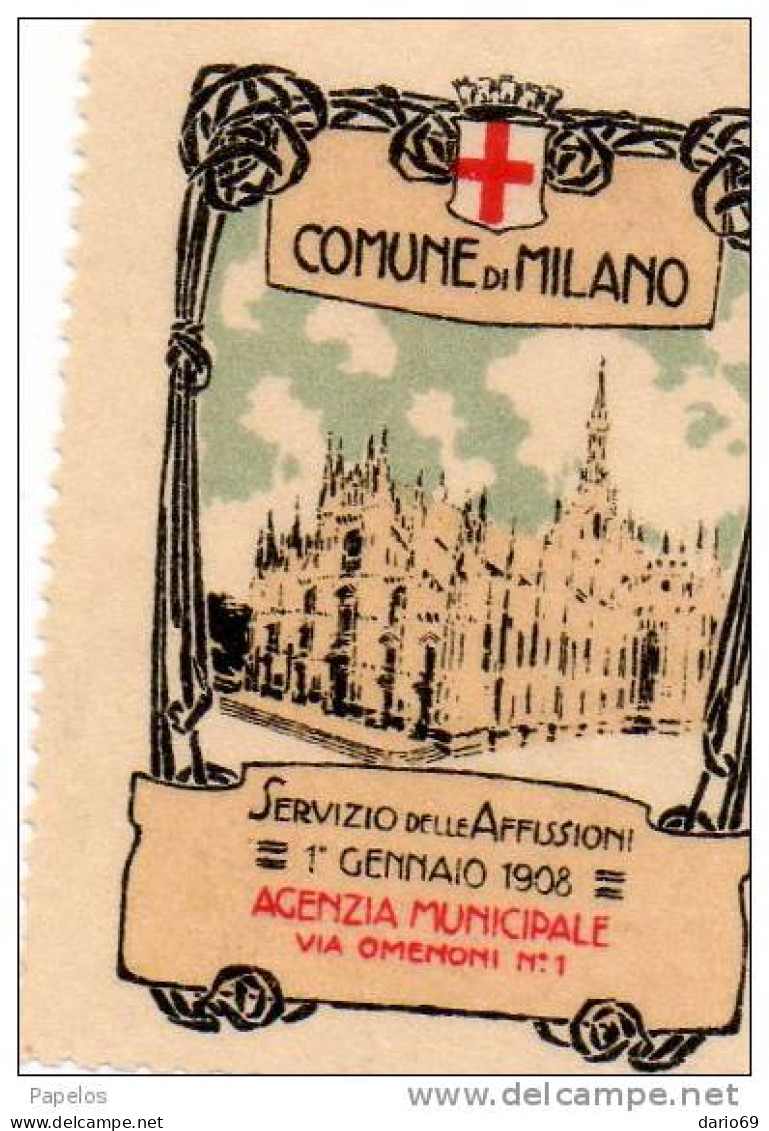 1908 ETICHETTE COMUNE DI MILANO SERVIZIO AFFISSIONI - Francobolli Per Buste Pubblicitarie (BLP)