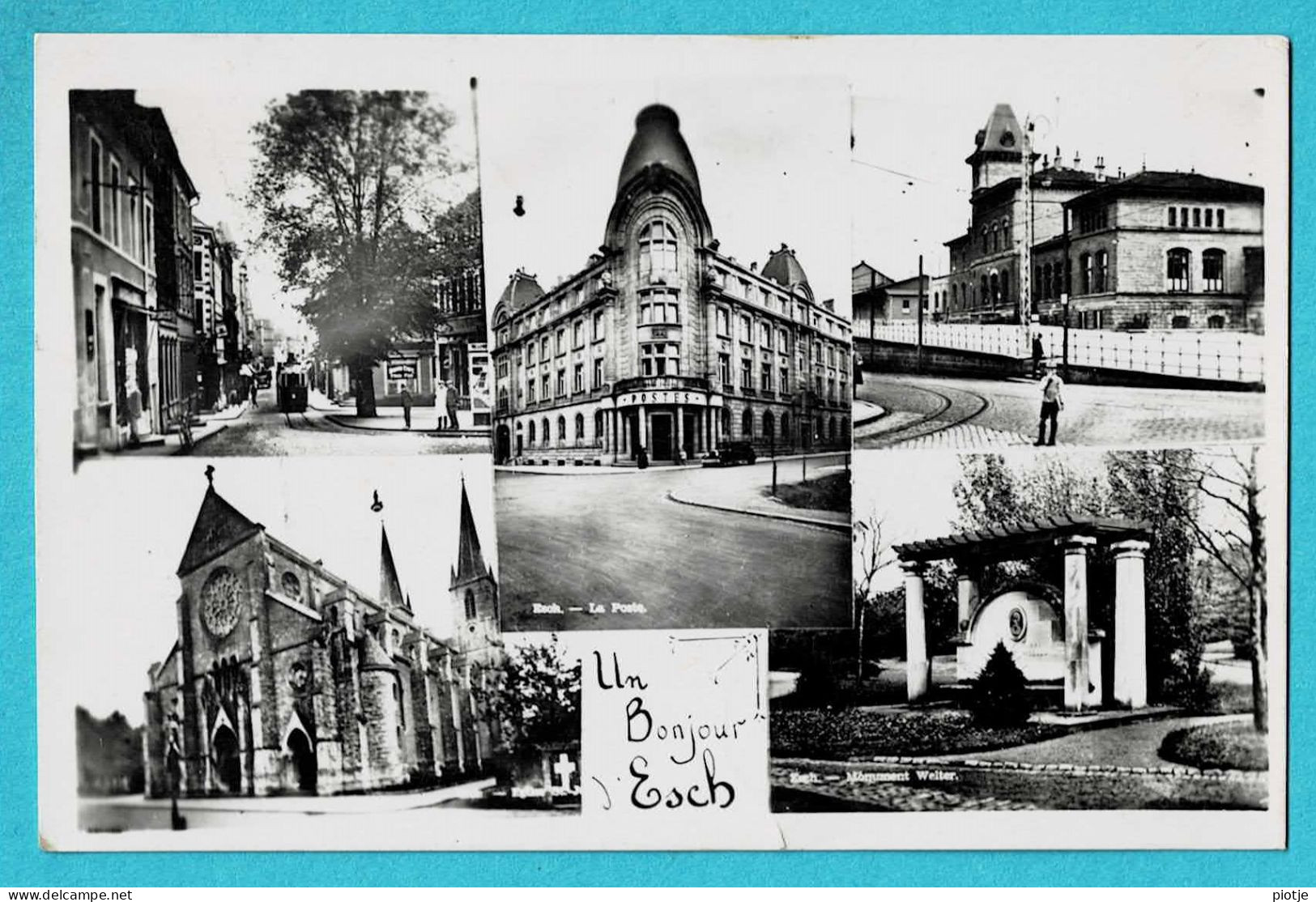 * Esch Sur Sure (Luxembourg) * (Real Photo - Carte Photo) Un Bonjour D'Esch, La Poste, église, Tram, Monument - Esch-Sauer