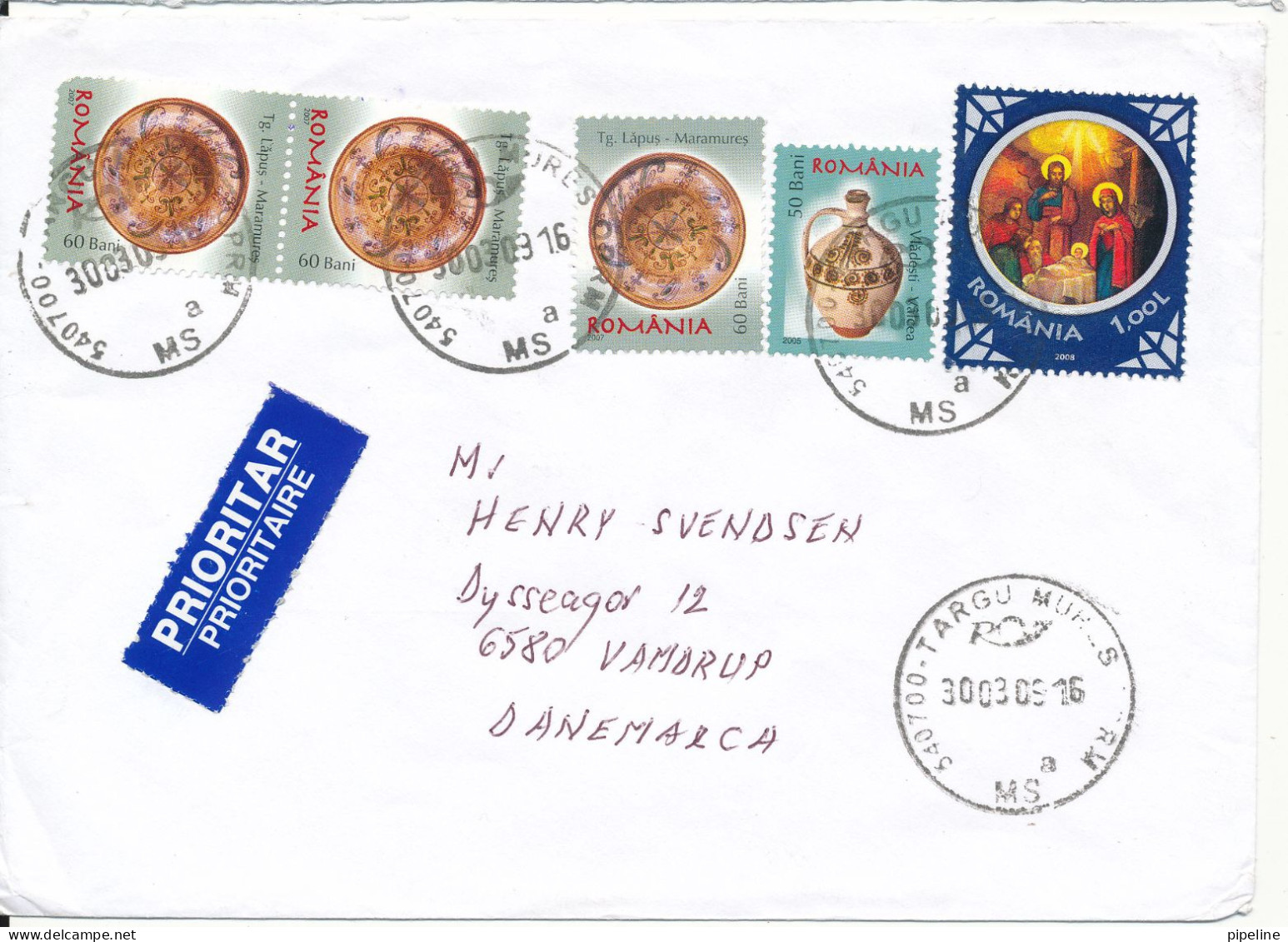 Romania Cover Sent Air Mail To Denmark Targu-Mures 30-3-2009 - Covers & Documents