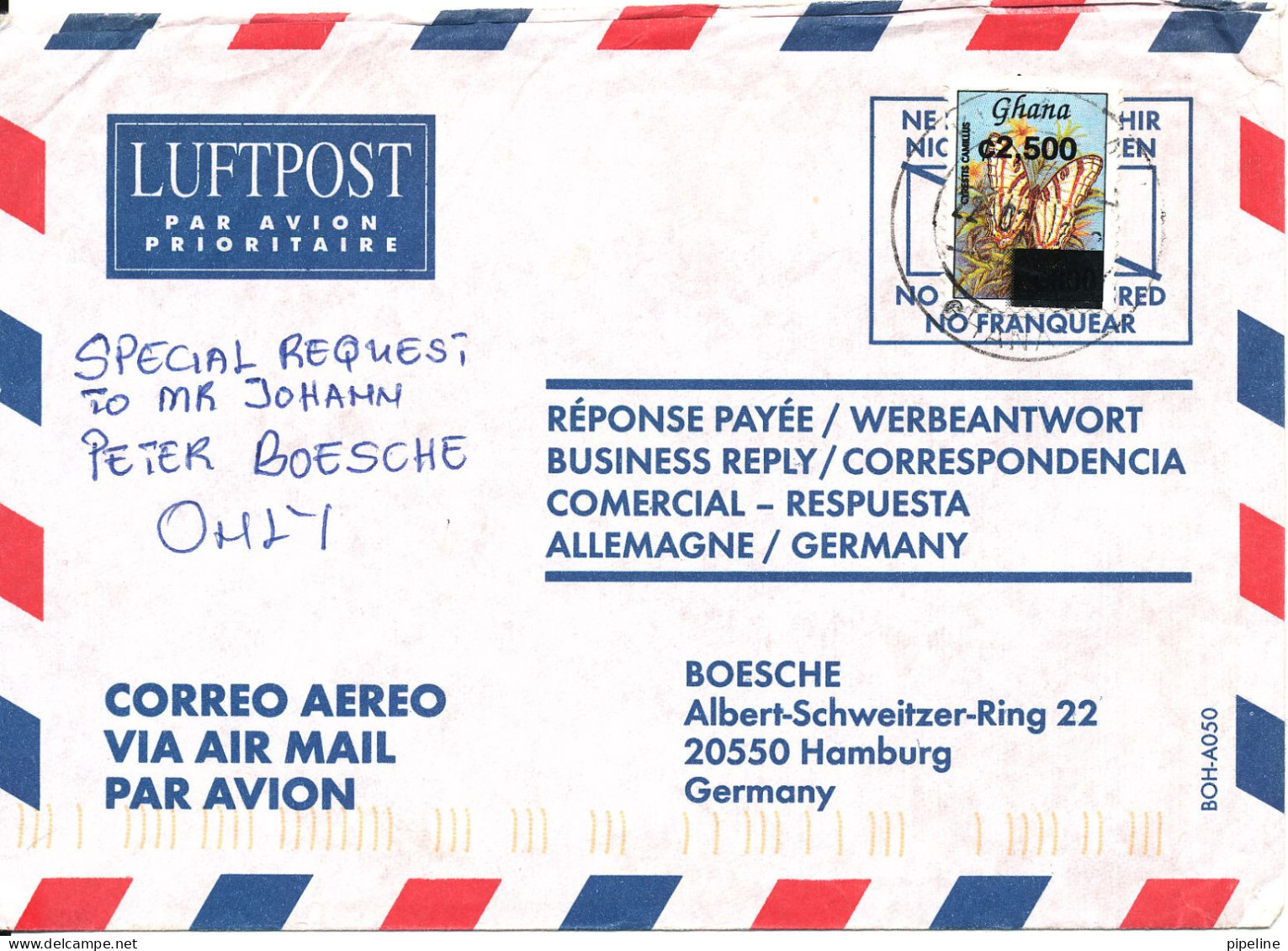 Ghana Air Mail Cover Sent To Germany 22-9-2002 Single Franked Overprinted Stamp - Ghana (1957-...)