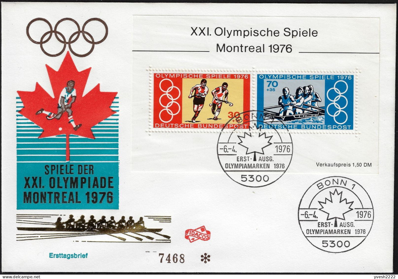 Allemagne 1976 Y&T BF 11 Sur FDC. Jeux Olympiques De Montréal, Hockey Sur Gazon Et Aviron - Hockey (sur Gazon)