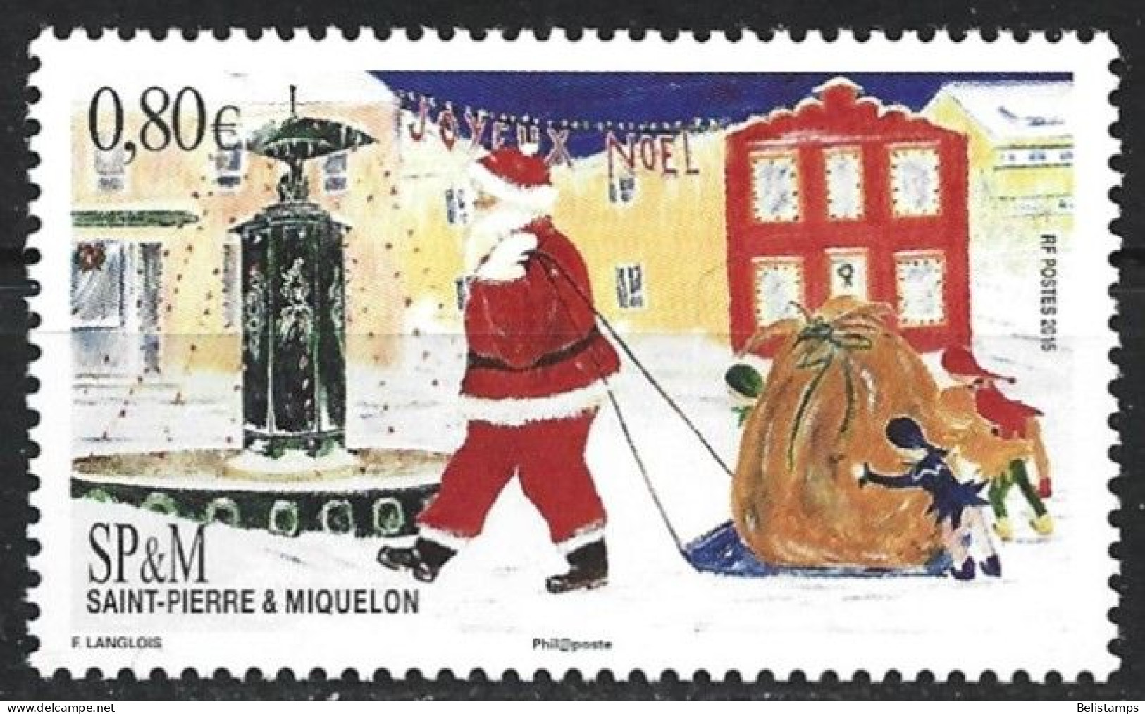 St. Pierre & Miquelon 2015. Scott #1021 (MNH) Christmas  *Complete Issue* - Unused Stamps