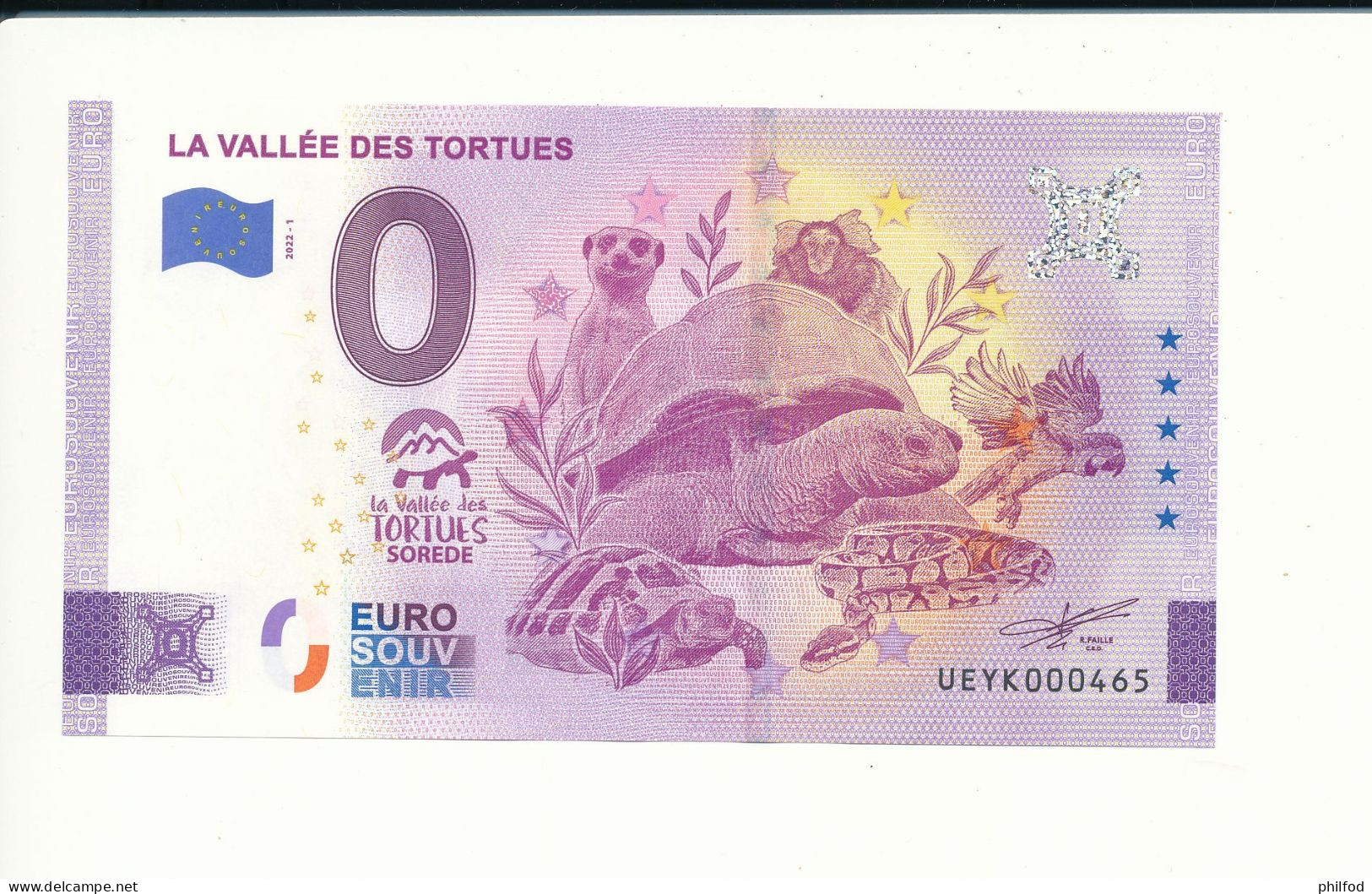 Billet Touristique  0 Euro  - LA VALLEE DES TORTUES -  2022-1 -  UEYK -  N° 465 - Sonstige & Ohne Zuordnung