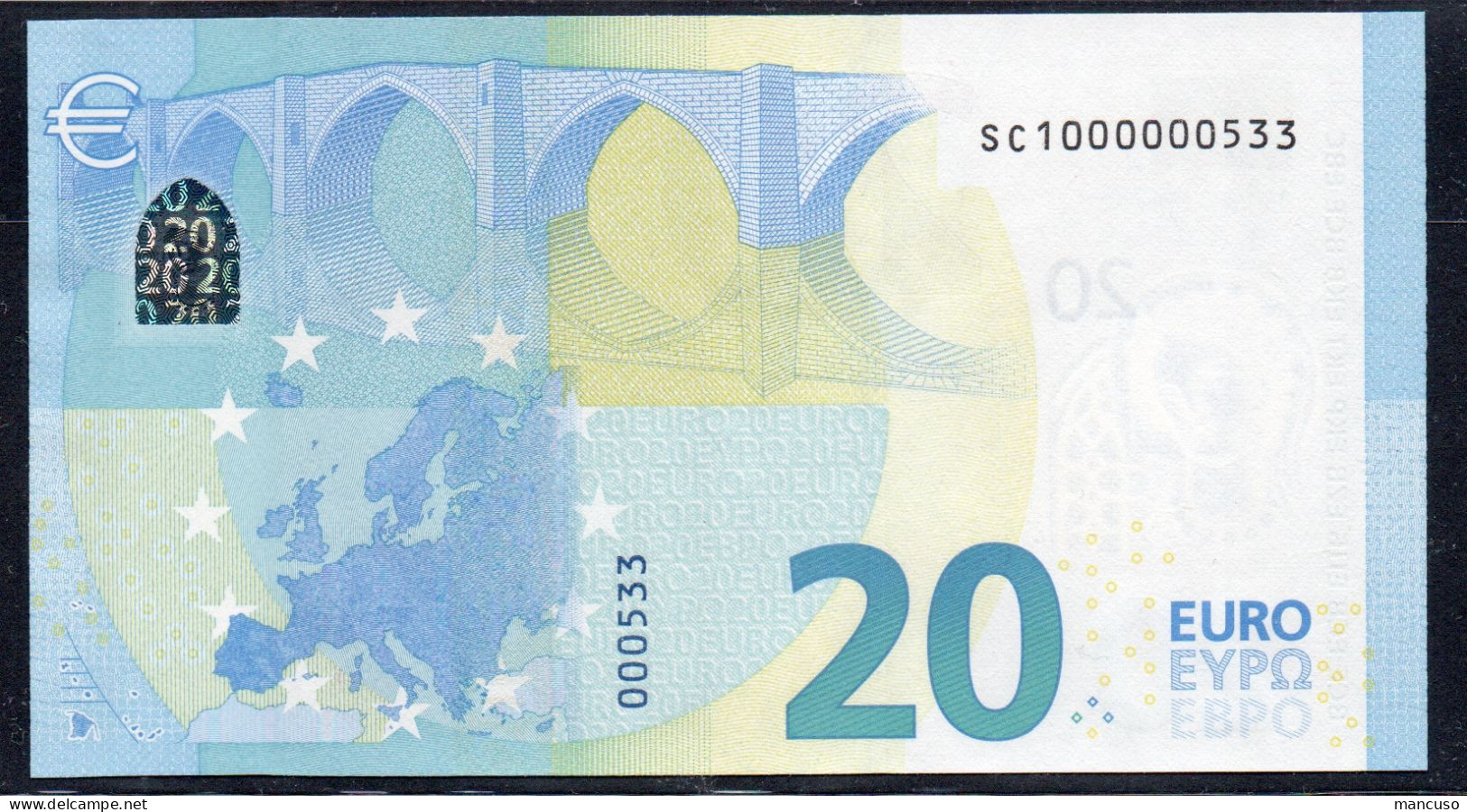 RARE € 20 ITALIA S001 SC1000000533   UNC - 20 Euro