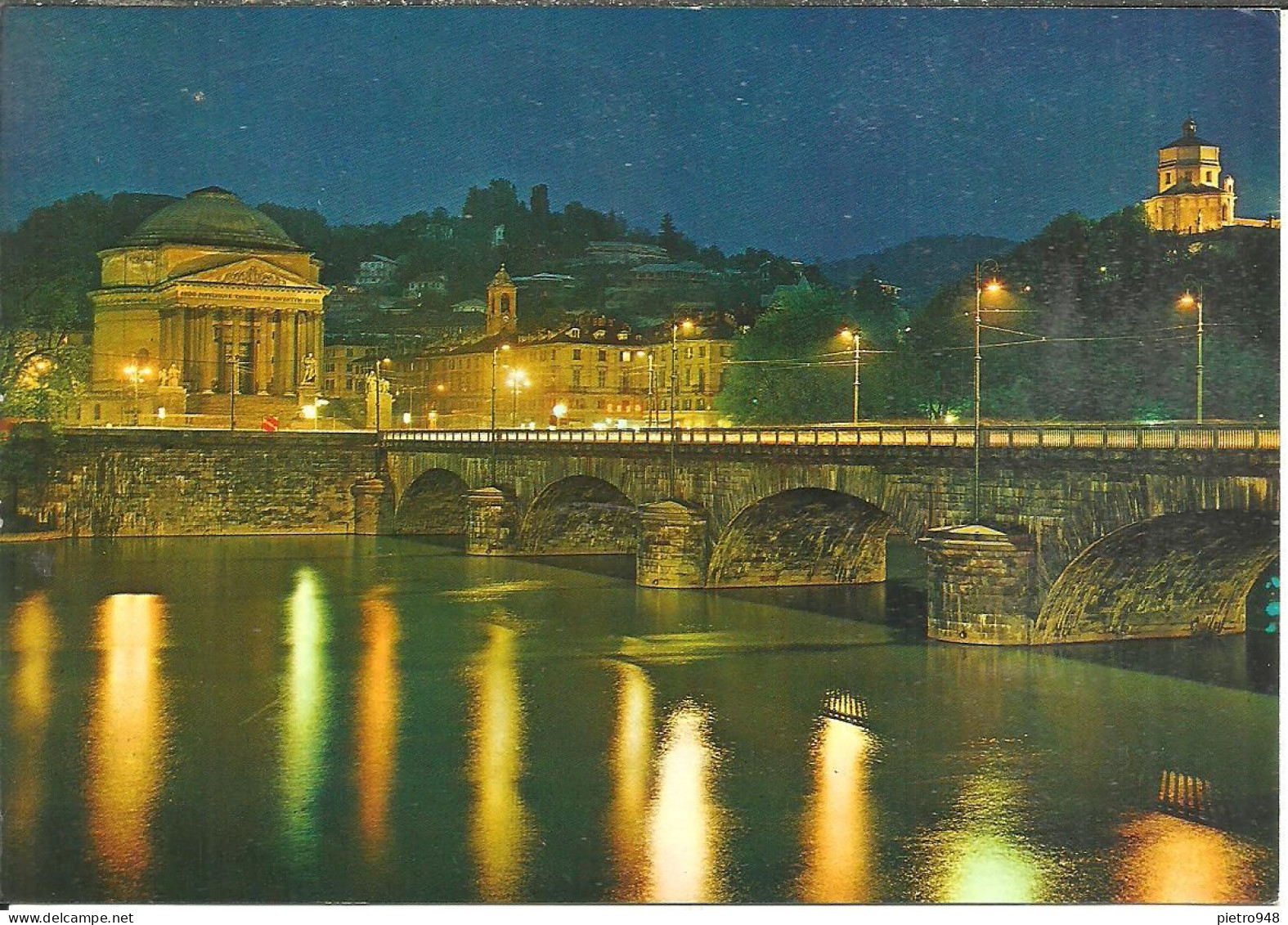 Torino (Piemonte) Chiesa Gran Madre, Monte Cappuccini E Ponte Vittorio Emanuele Sul Fiume Po, Notturno, Nuit, Night - Churches