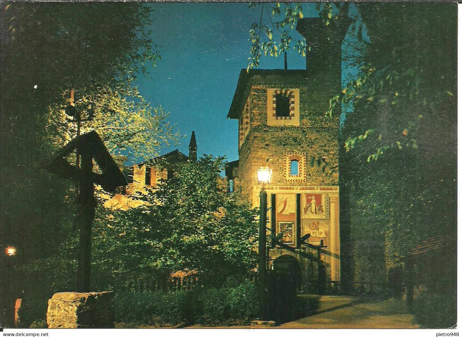 Torino (Piemonte) Castello Medioevale, Notturno, Chateau Médiéval La Nuit, Medieval Castle By Night - Fiume Po