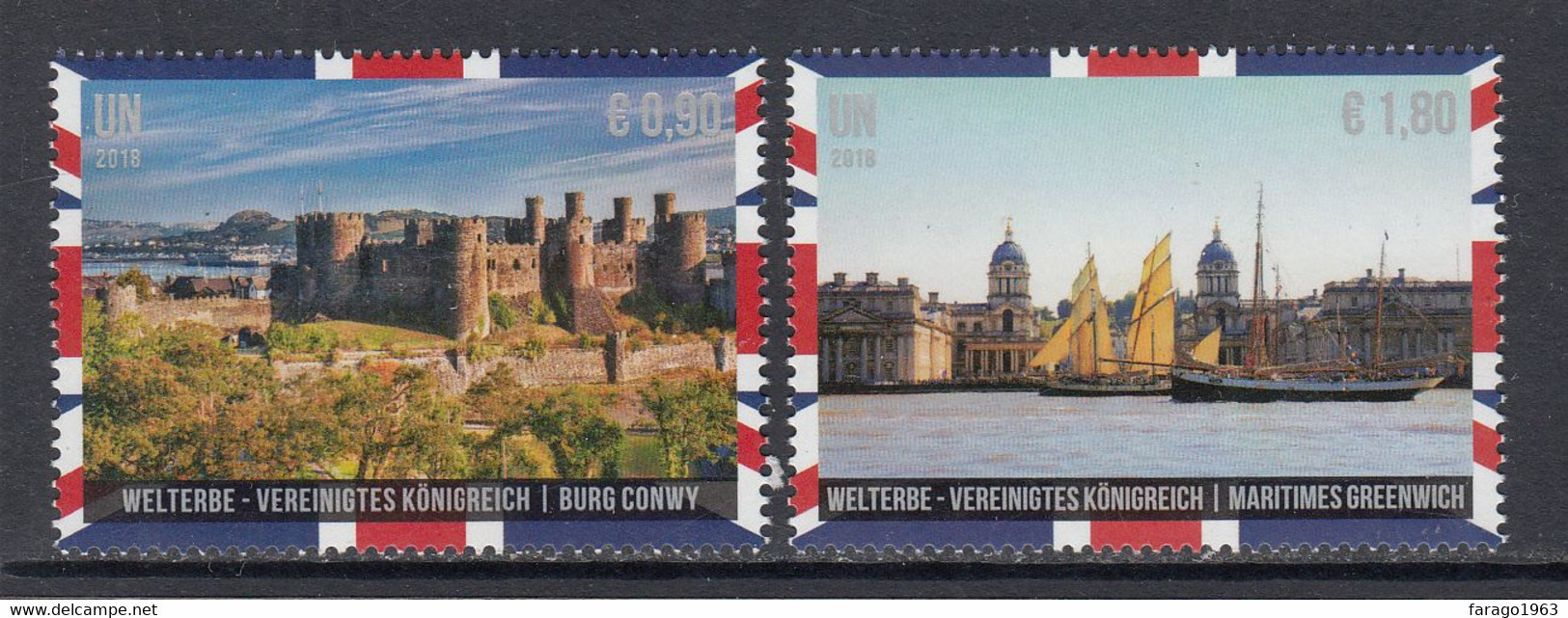 2018 United Nations Vienna United Kingdom UK Flags Castles Complete Set Of 2 MNH @ BELOW FACE VALUE - Nuevos