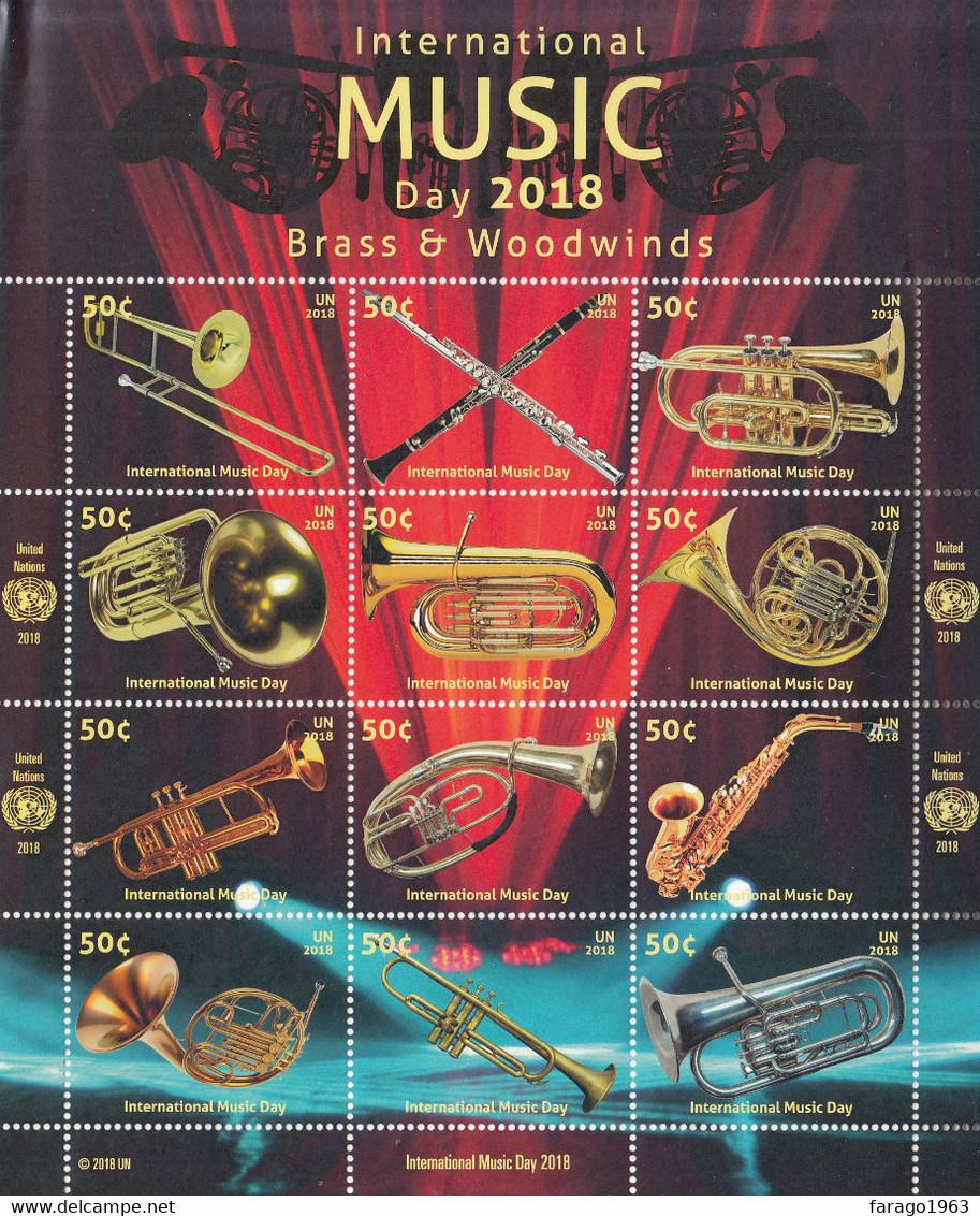 2018 United Nations UN New York Musical Instruments Miniature Sheet Of 12  MNH @ Below Face Value - Ongebruikt