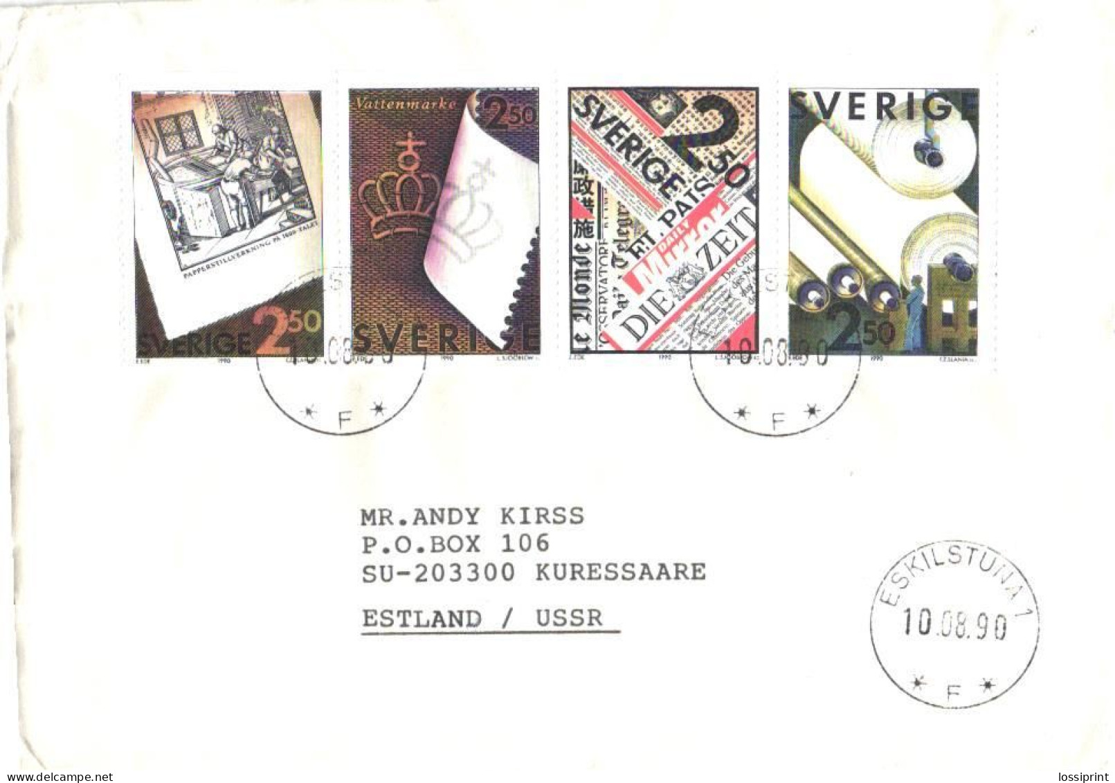 Sweden:Cover, Eskiltuna Cancellation On Stamps Strip, 1990 - Brieven En Documenten