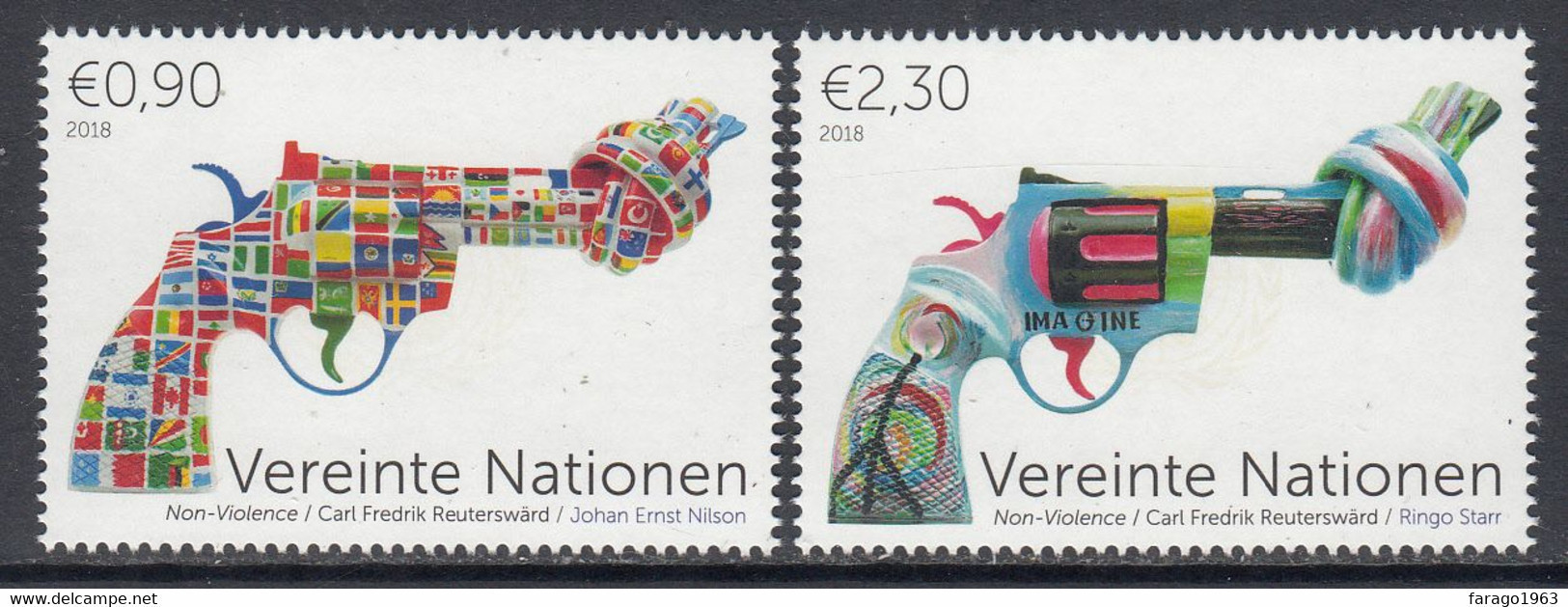 2018 United Nations Vienna Non-Violence Art Complete Set Of 2 MNH @ BELOW FACE VALUE - Ungebraucht