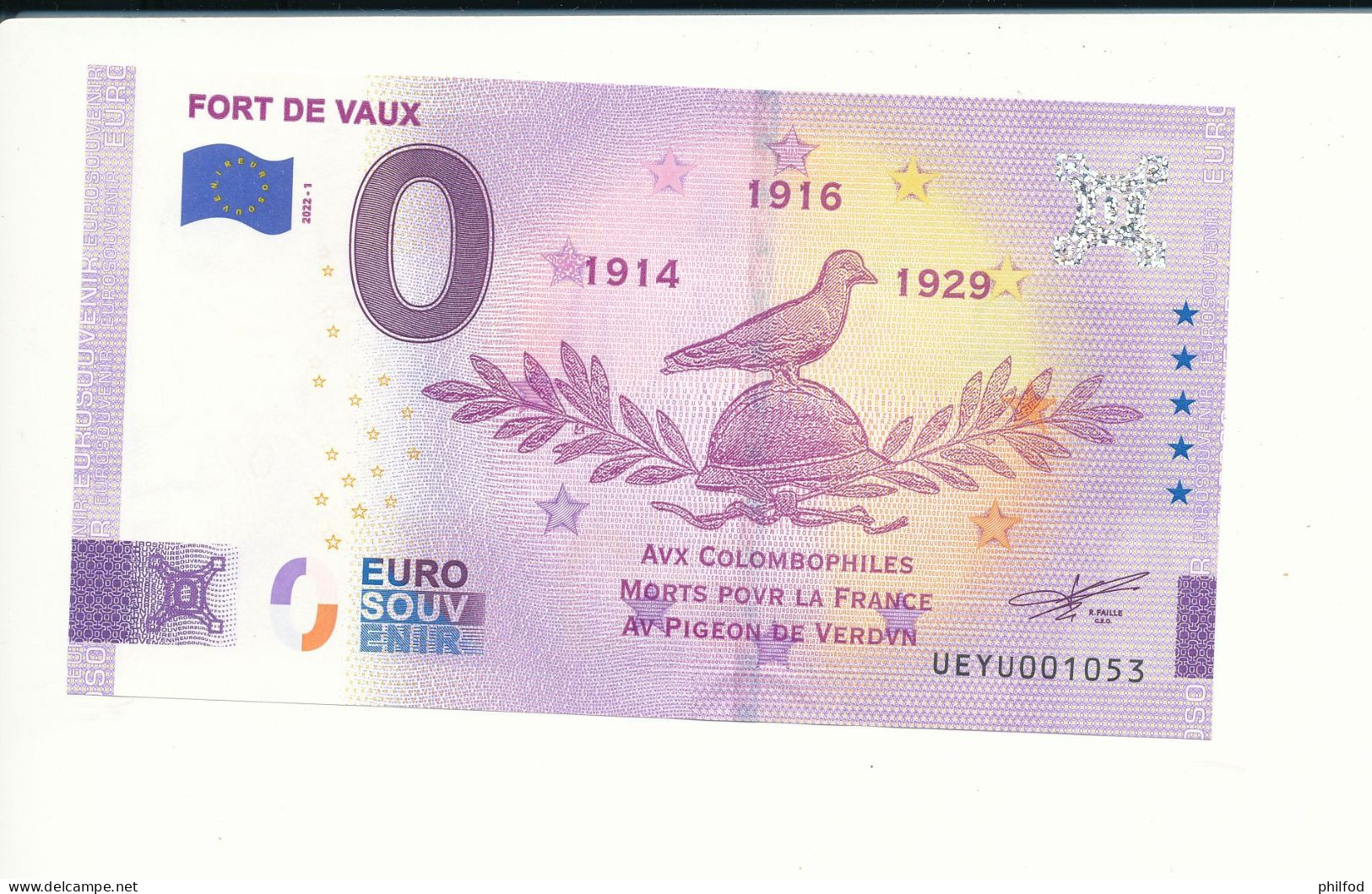 Billet Touristique  0 Euro  - FORT DE VAUX -  2022-1 -  UEYU -  N° 1053 - Autres & Non Classés