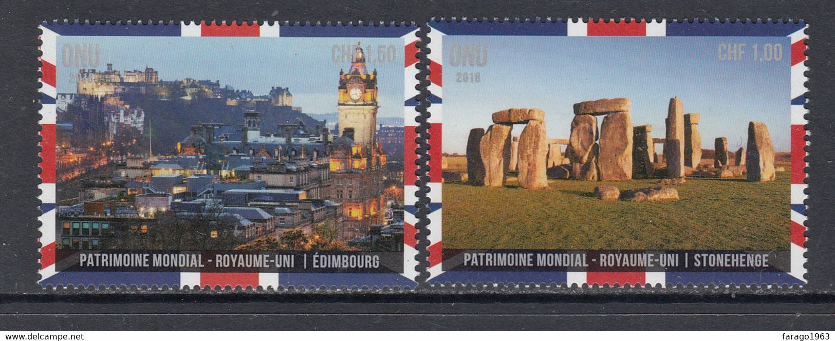 2018 United Nations Geneva Stonehenge  United Kingdom UK Flags Edinburgh Complete Set Of 2 MNH @ BELOW FACE VALUE - Neufs