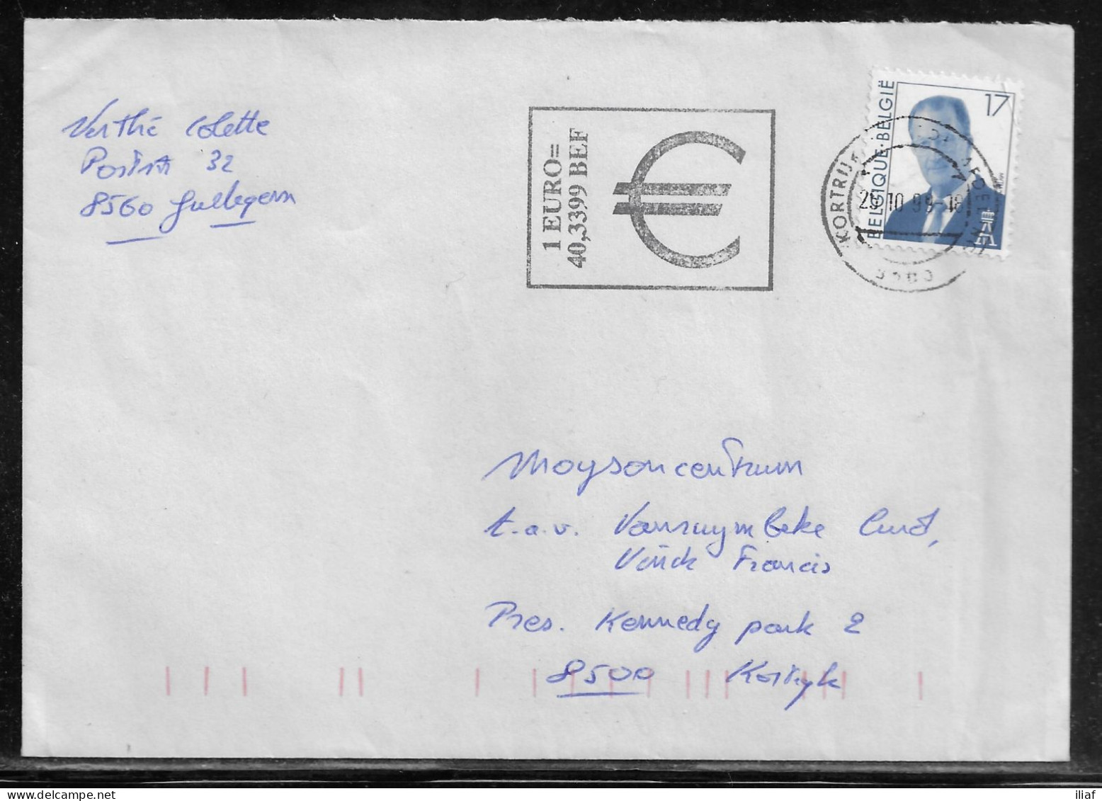 Belgium. Stamp Mi. 2732 On Letter Sent From Kortrijk On 21.10.1999 For Kortrijk - Covers & Documents