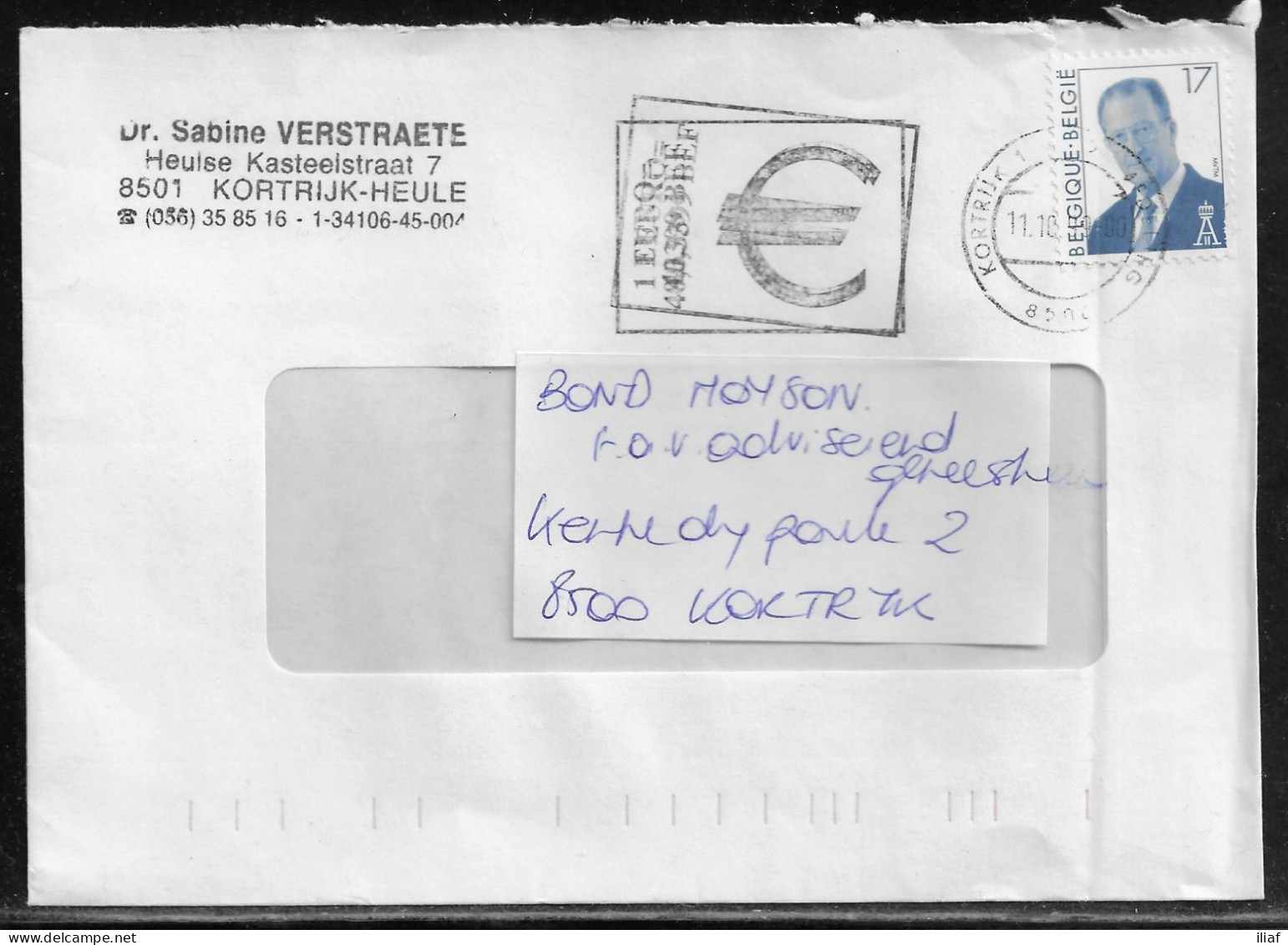 Belgium. Stamp Mi. 2732 On Letter Sent From Kortrijk On 11.10.1999 For Kortrijk - Lettres & Documents