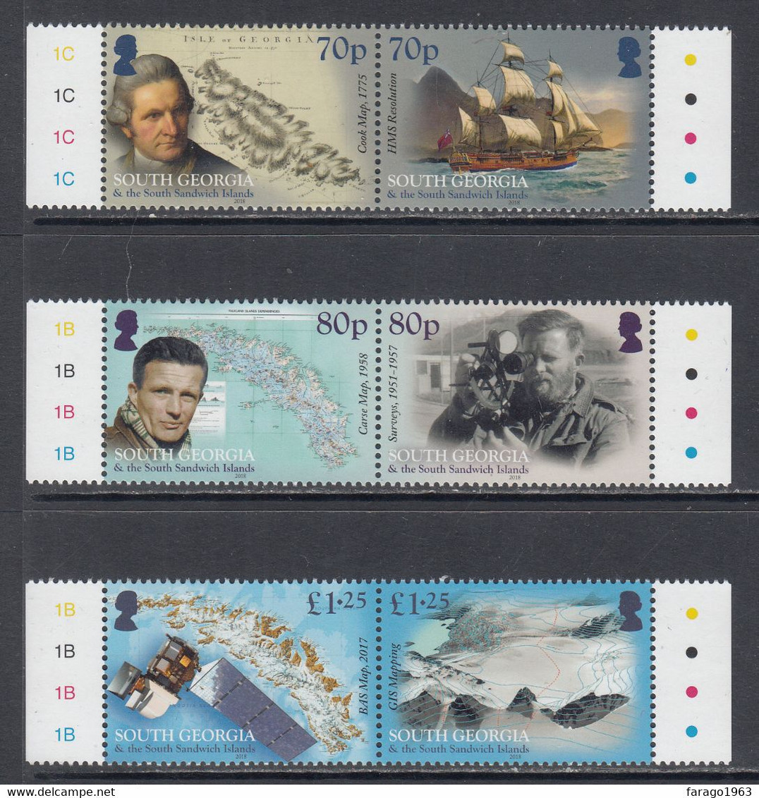 2018 South Georgia Surveys Mays Explorers Cook Complete Set Of 6 MNH @ BELOW FACE VALUE - Georgia Del Sud