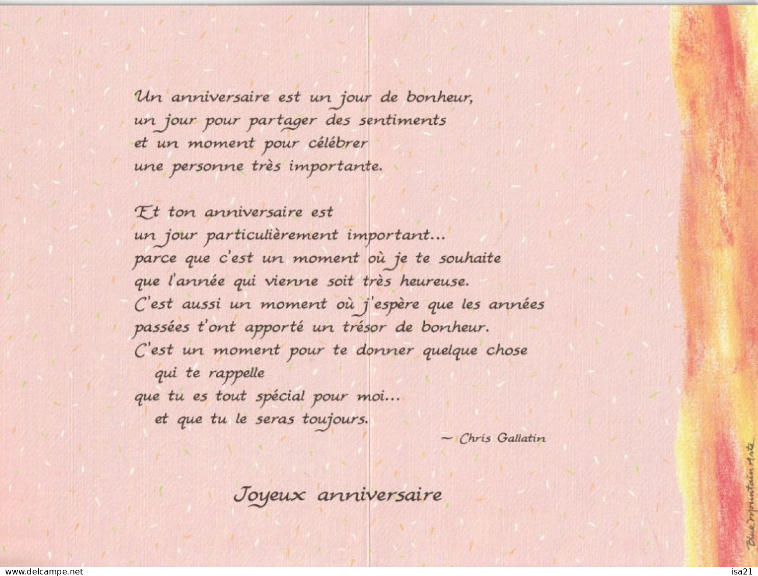 Très Belle Carte "Arts Du Mont Bleu: ...JOYEUX ANNIVERSAIRE !... " Papier Avec 50% De Fibres Recyclées. Voir Les Scans. - Geburtstag