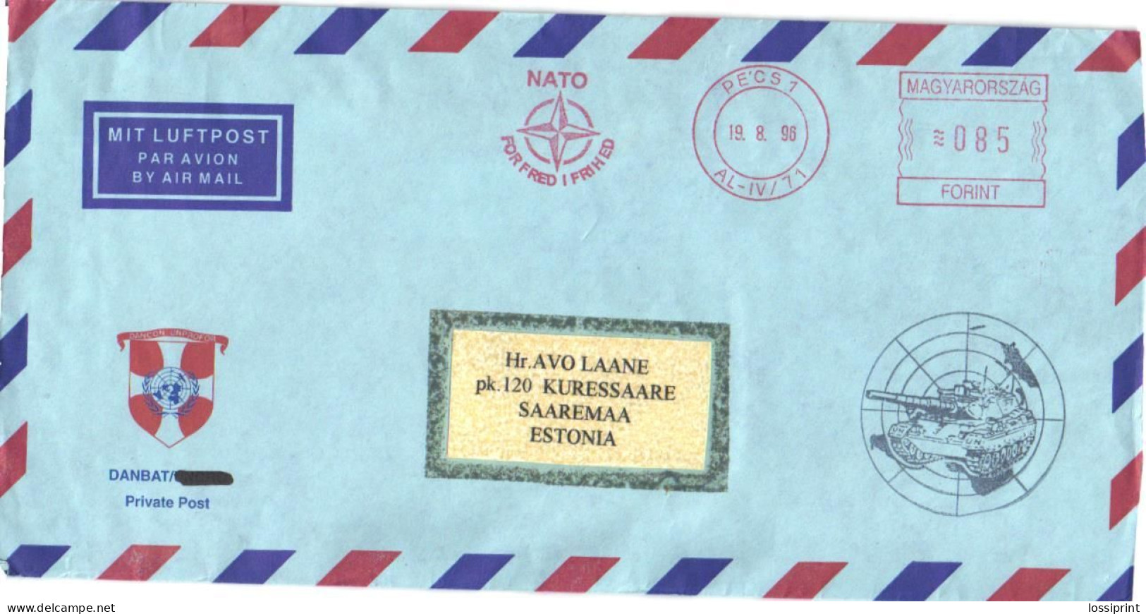 Hungary:NATO Military Post To Estonia, DanBat Private Post, 1996 - Viñetas De Franqueo [ATM]