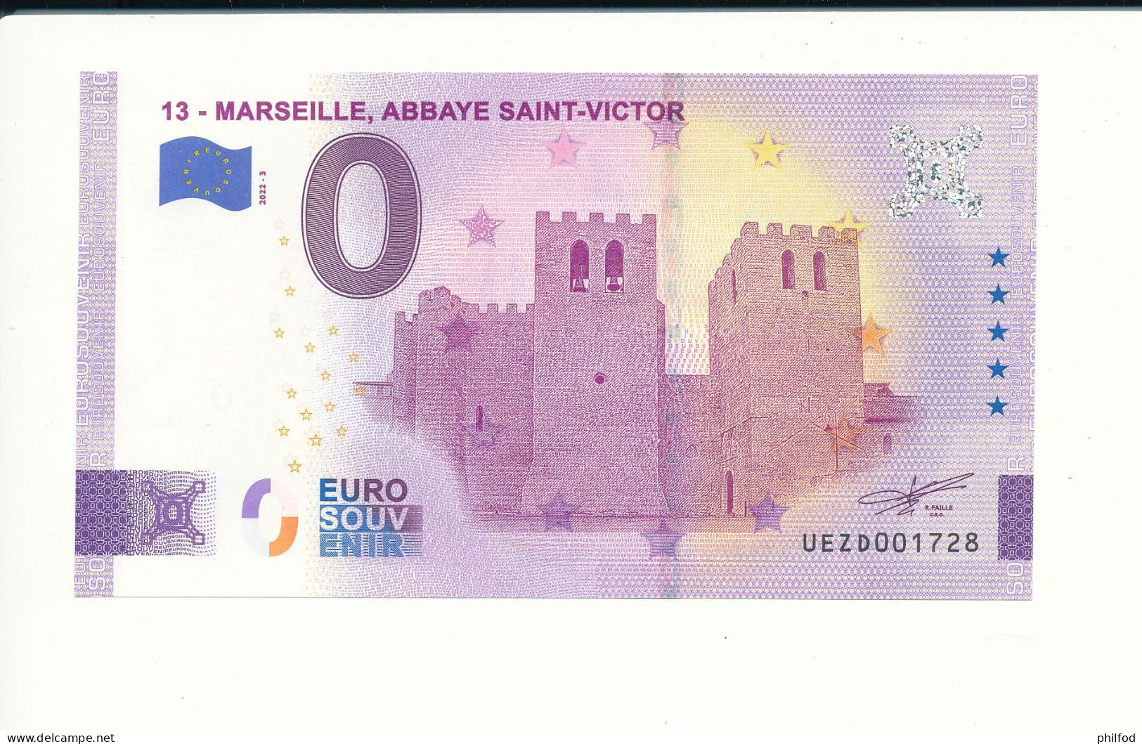 Billet Touristique  0 Euro  - 13 - MARSEILLE, ABBAYE SAINT-VICTOR -  2022-3 -  UEZD -  N° 1728 - Autres & Non Classés