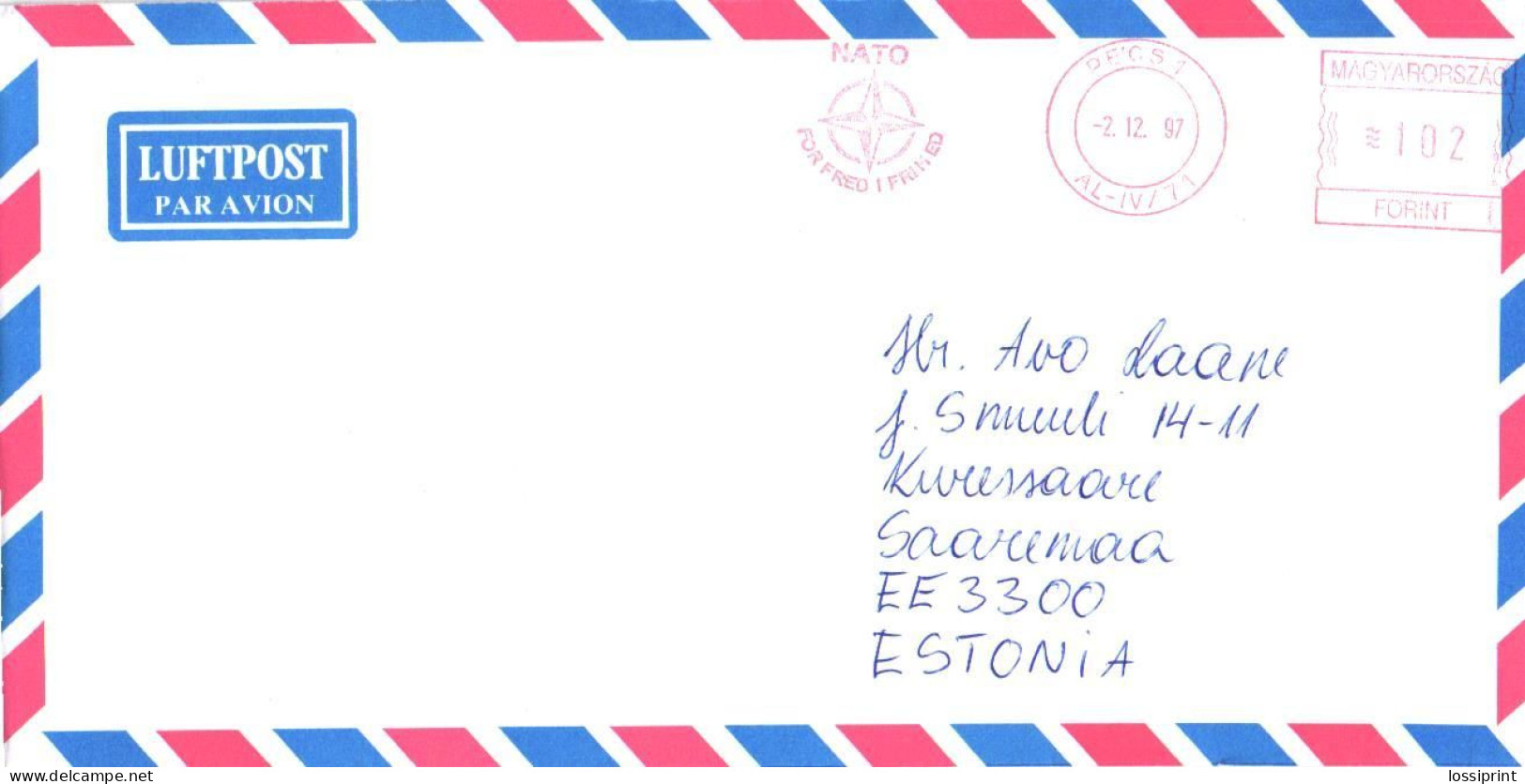 Hungary:NATO Military Post To Estonia, Air Mail, 1997 - Officials