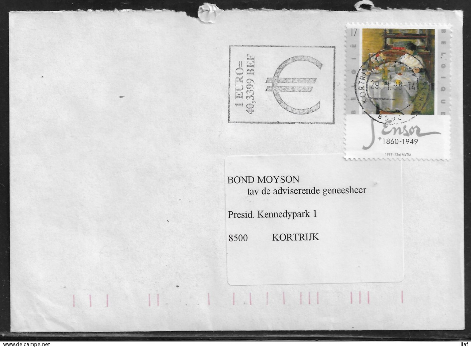 Belgium. Stamp Mi. 2881 On Letter Sent From Kortrijk On 29.11.1999 For Kortrijk - Covers & Documents