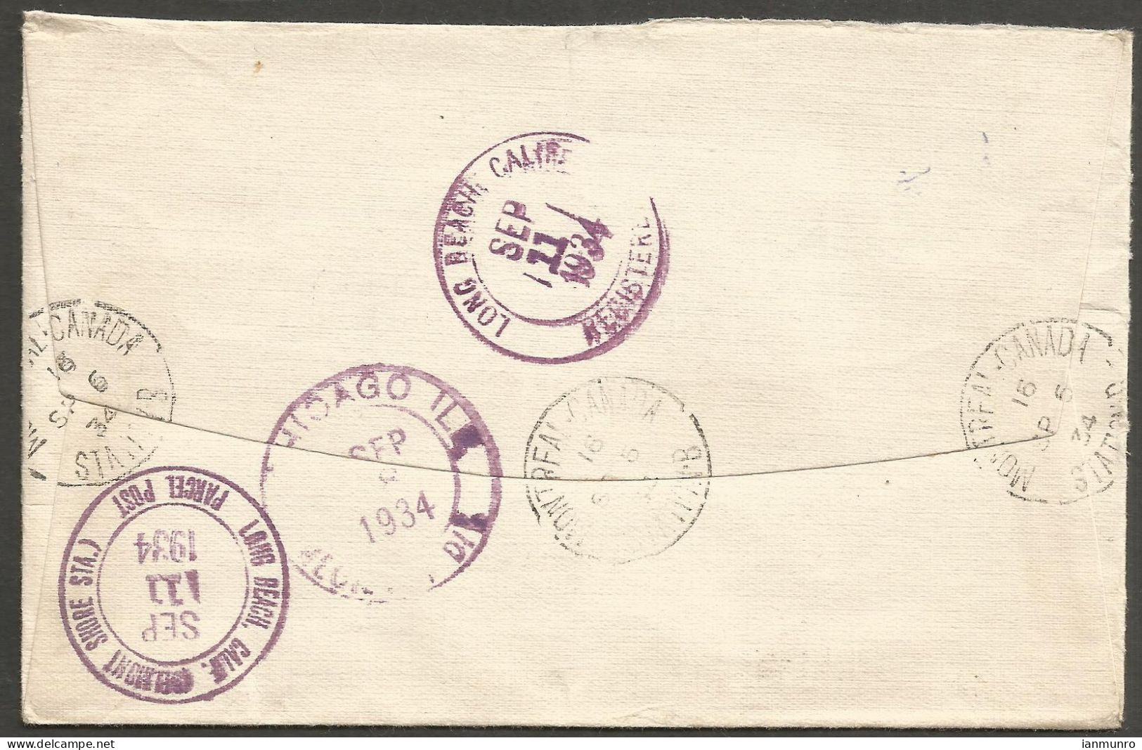 1934 Registered Cover 13c Cartier/Medallion CDS Montreal Station B Quebec PQ To USA - Postgeschiedenis