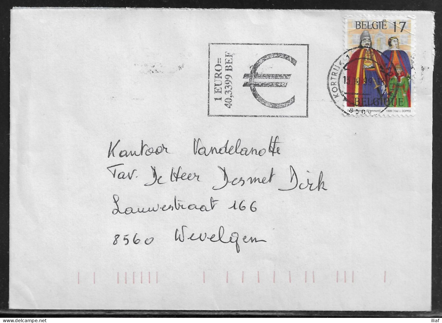 Belgium. Stamp Mi. 2875 On Letter Sent From Roeselare On 13.10.1999 For Kortrijk - Cartas & Documentos