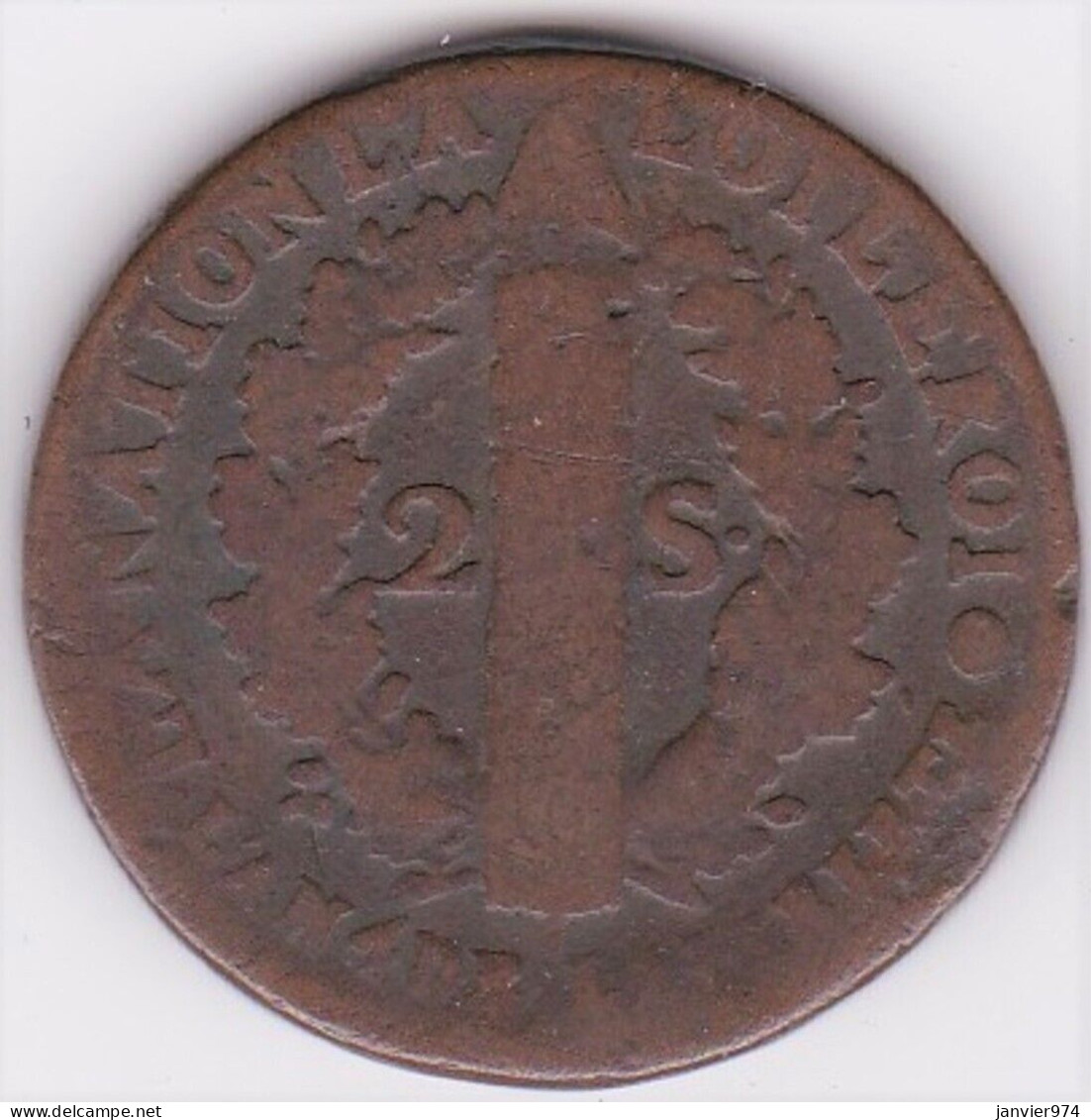 2 Sols François 1792 Q Perpignan L’An 4 , Louis XVI , En Cuivre - 1791-1792 Constitución 