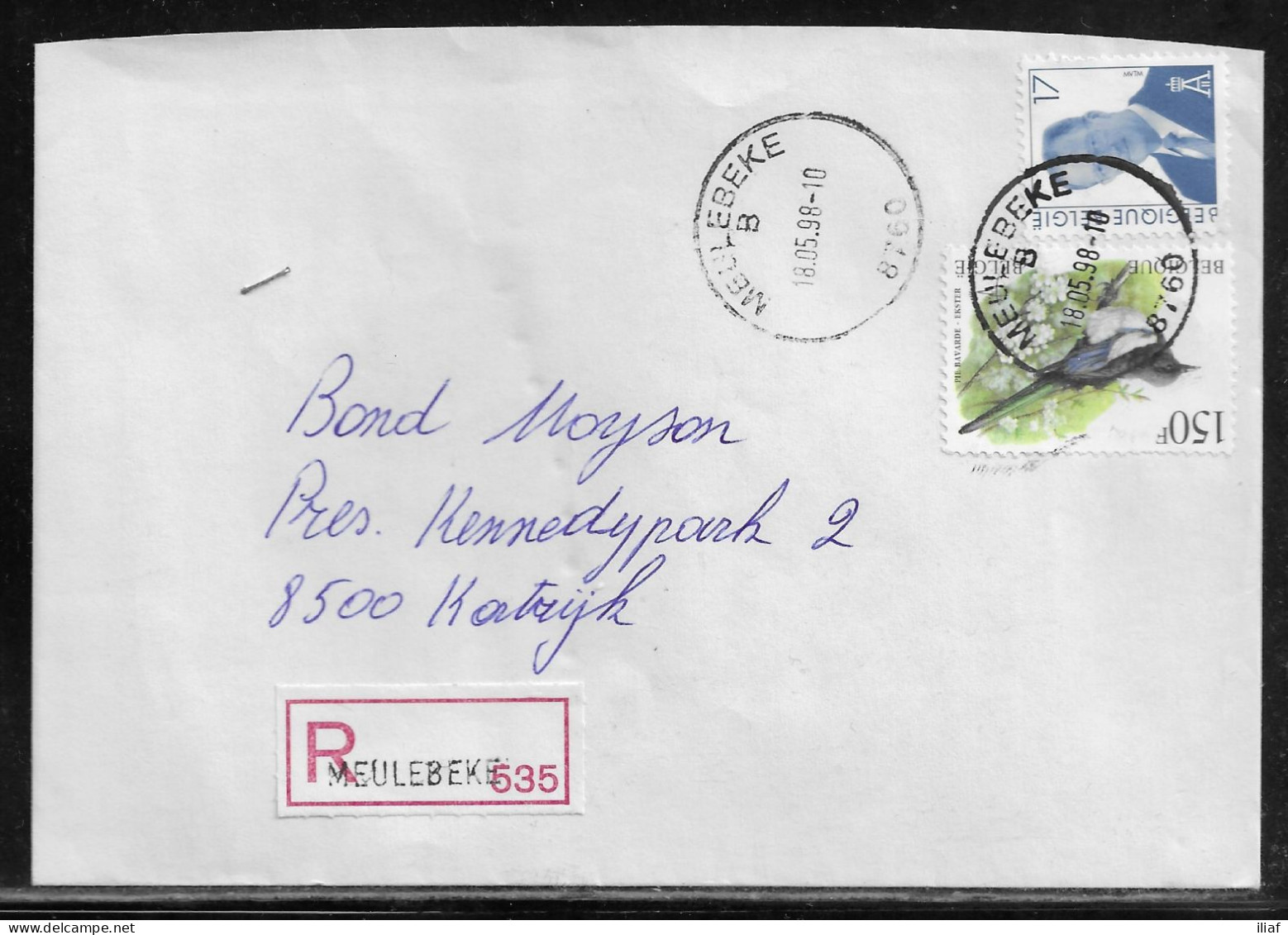 Belgium. Stamps Mi. 2732 And Mi. 2749 On Registered Letter Sent From Meulebeke On 18.05.1998 For Kortrijk - Lettres & Documents