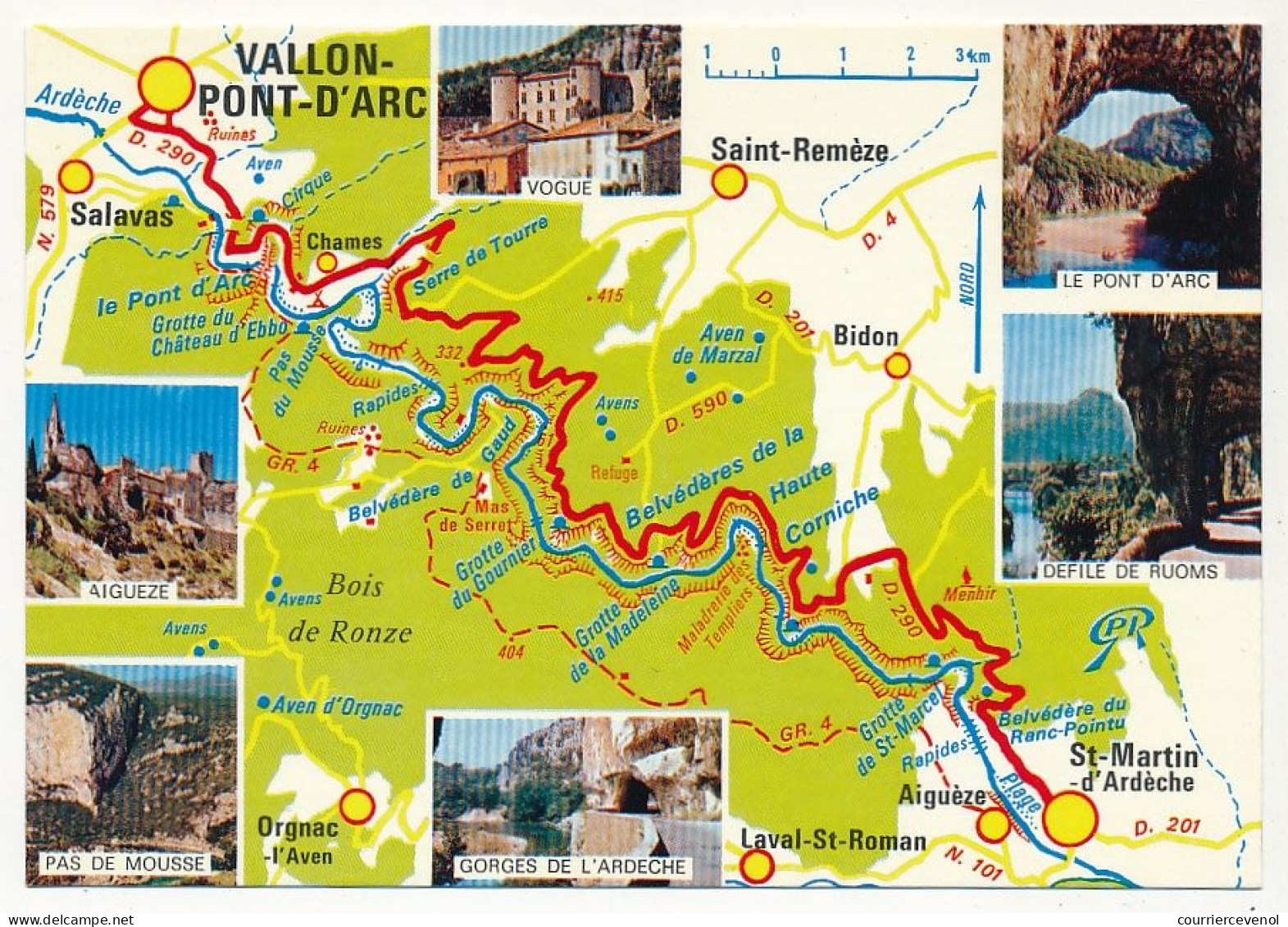 CPM - VALLON-PONT-D'ARC (Ardèche) - Carte Des Gorges De L'Ardèche + Petites Vues - Vallon Pont D'Arc