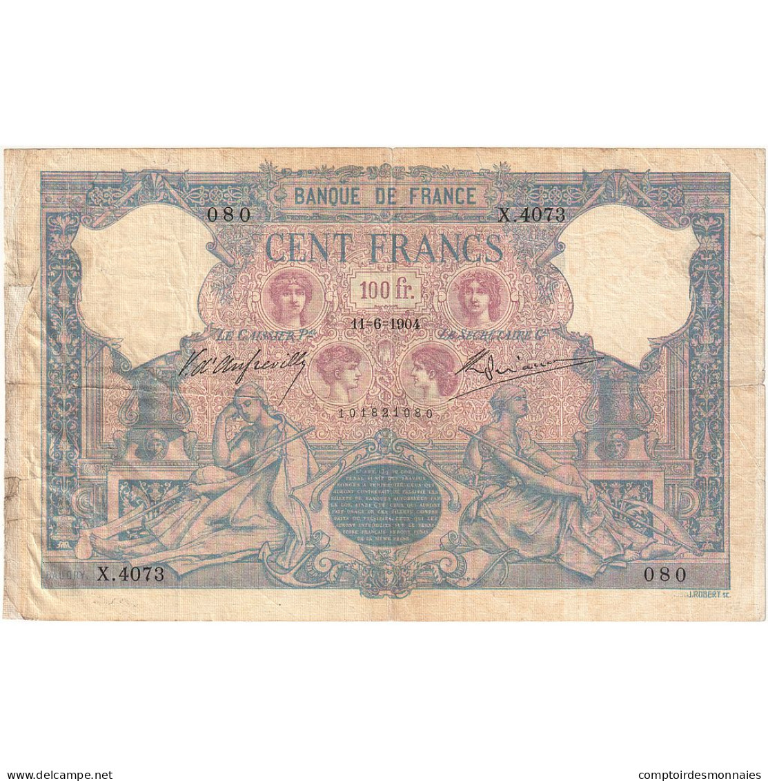 France, 100 Francs, Bleu Et Rose, 1904, X.4073, TB, Fayette:21.18, KM:65c - 100 F 1888-1909 ''Bleu Et Rose''