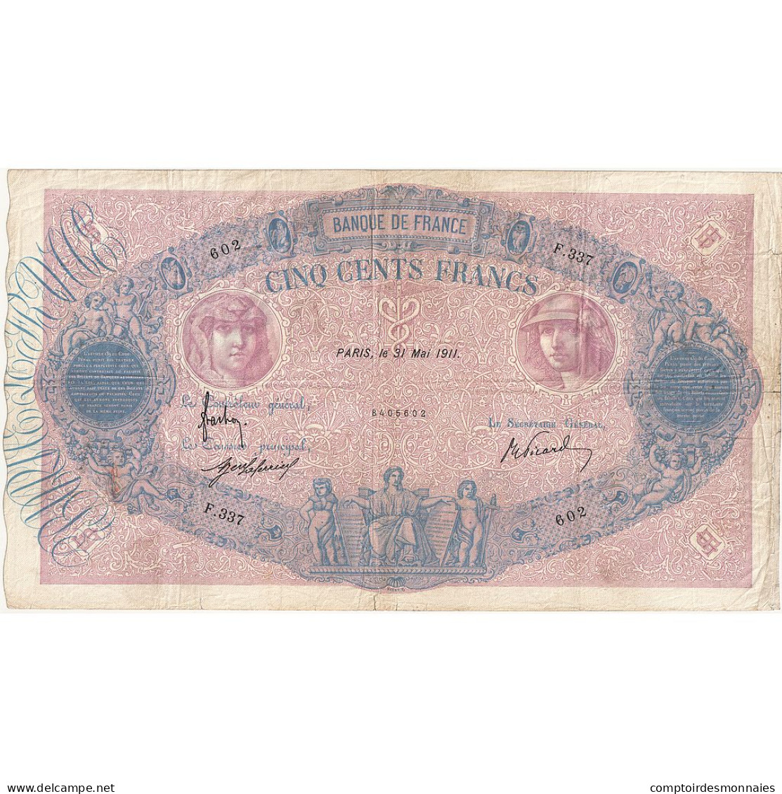 France, 500 Francs, Bleu Et Rose, 1911, F.337, TB+, Fayette:30.19, KM:66g - 500 F 1888-1940 ''Bleu Et Rose''